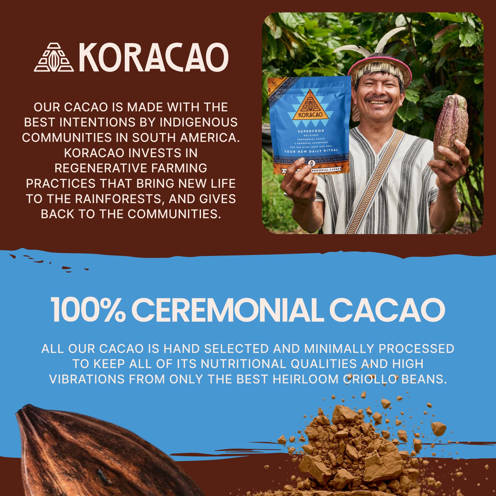 KORACAO Sustainably Harvested Cacao | Ideal Superfood for Everyday Bliss | Ceremonial Grade Cacao | Enhance Your Spiritual Journey with Ancient Superfood Delight - 1 Pound