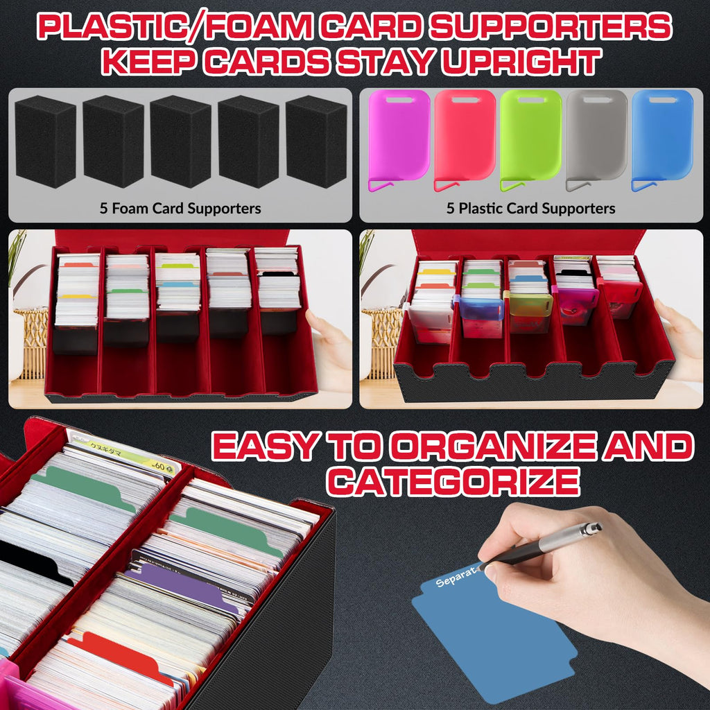 AOBOPLE Trading Card Storage Box,3200+ Card Box Storage with 24 Dividers and 4 Foam Supporters PU Leather Magnetic Cards Deck Case for MTG TCG Magic and Sport Cards,Great Gift for Card Collectors