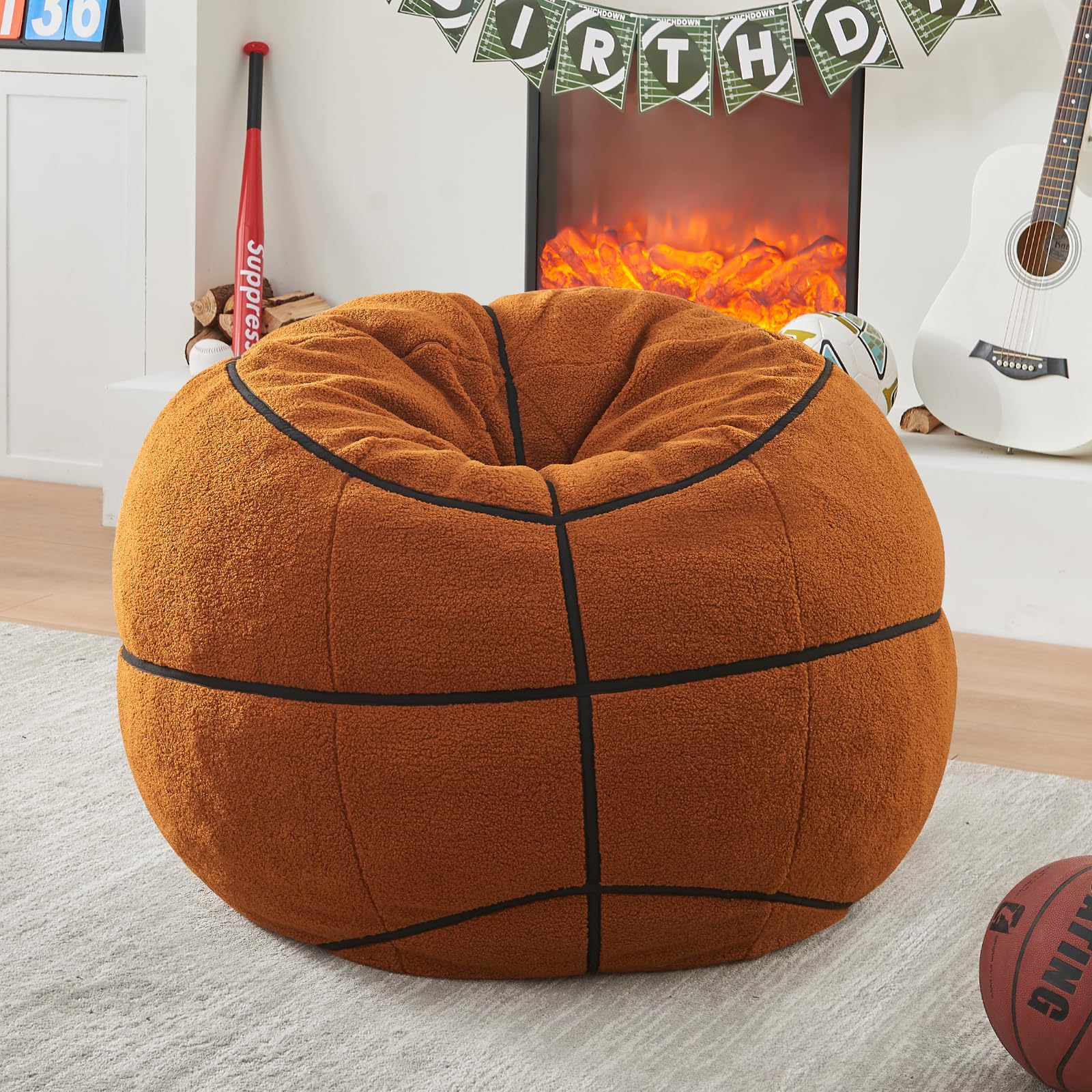 Sports Baseball Bean Bag Chair - Luxurious Bean Bag Chairs for Kids Teens Adults - Floor Sofa Couch with Filler - Plush BeanBag Furniture for Living Room Bedroom College Dorm - 32 Inch