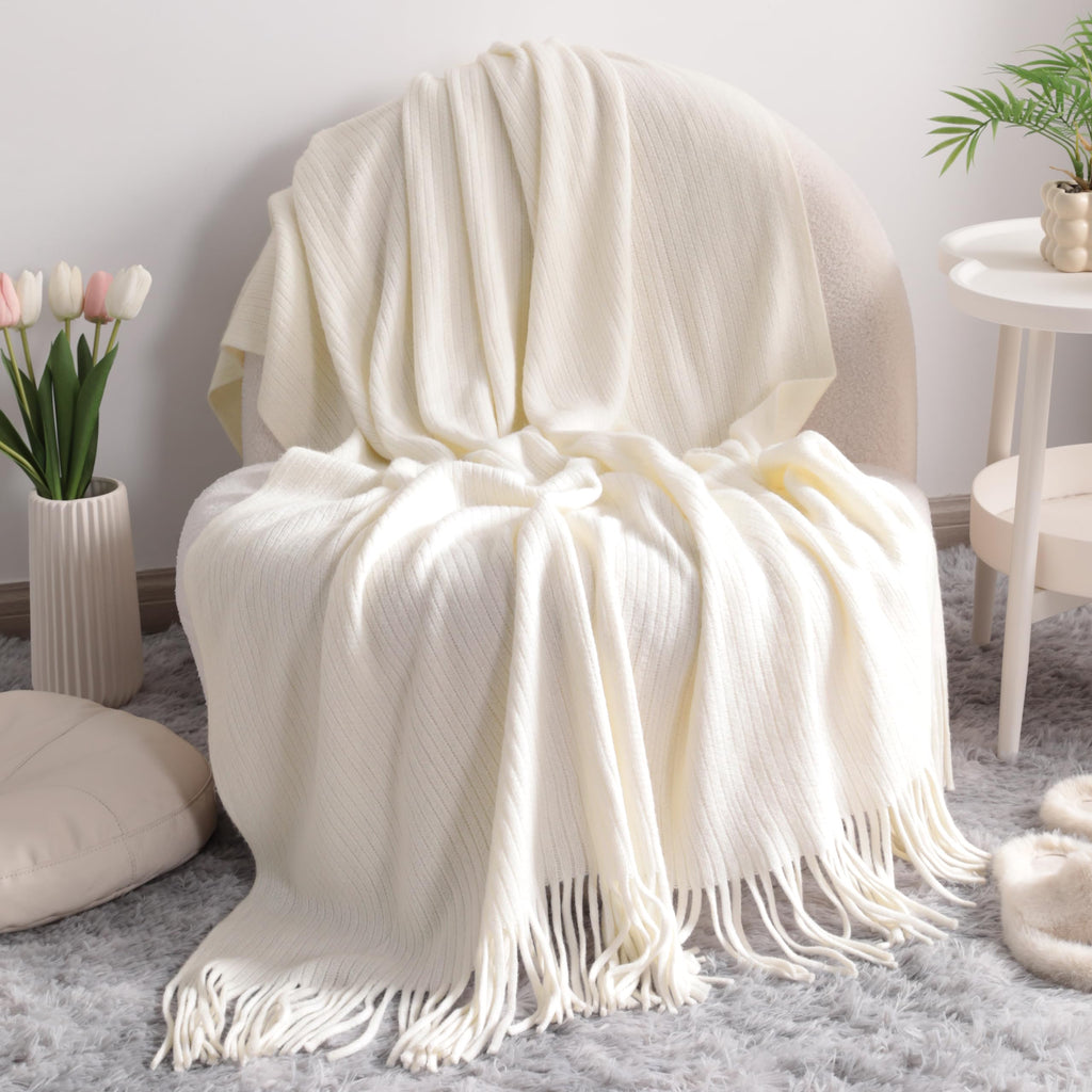 NTBAY Acrylic Knitted Throw Blanket, Lightweight and Soft Cozy Decorative Woven Blanket with Tassels for Travel, Couch, Bed, Sofa, 51x67 Inches, Grey Wave