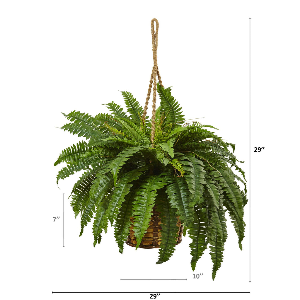 Nearly Natural 6599 18in. Boston Fern Artificial Plant in Hanging Basket, Green,29" x 29" x 18"