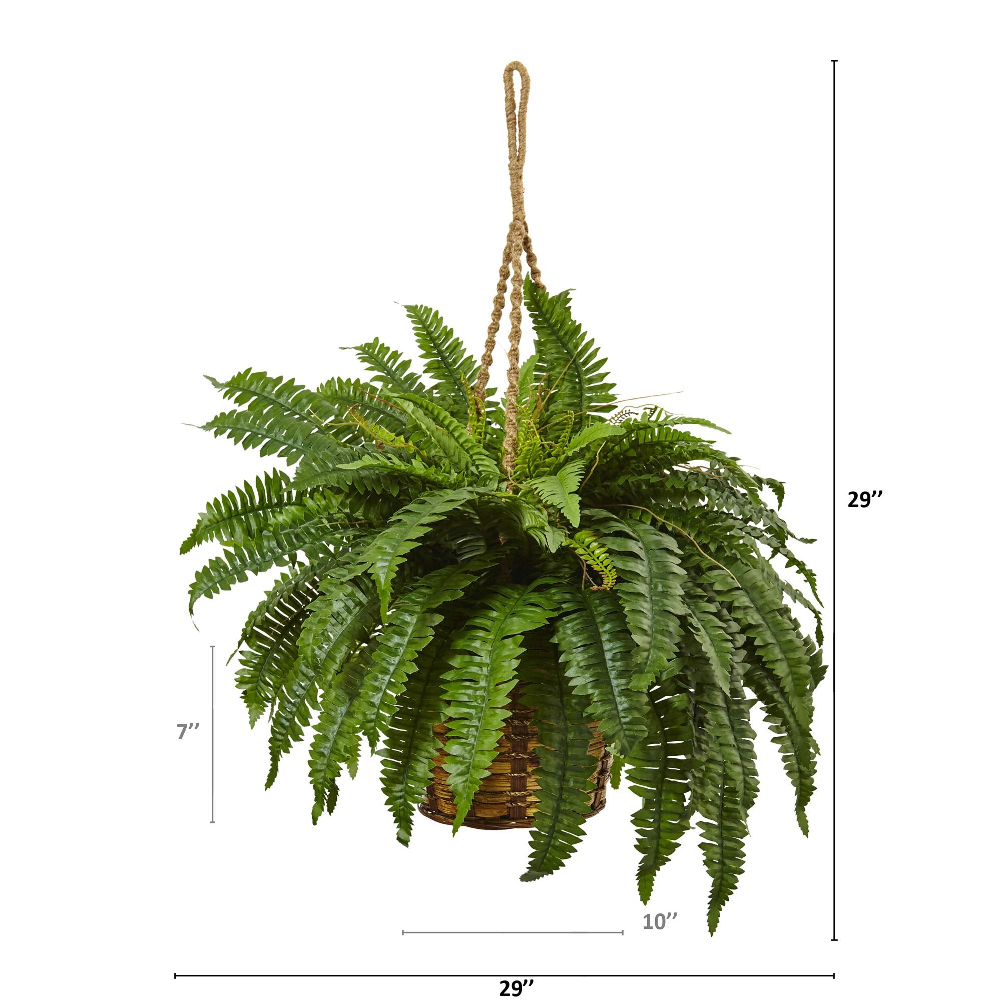Nearly Natural 6599 18in. Boston Fern Artificial Plant in Hanging Basket, Green,29" x 29" x 18"