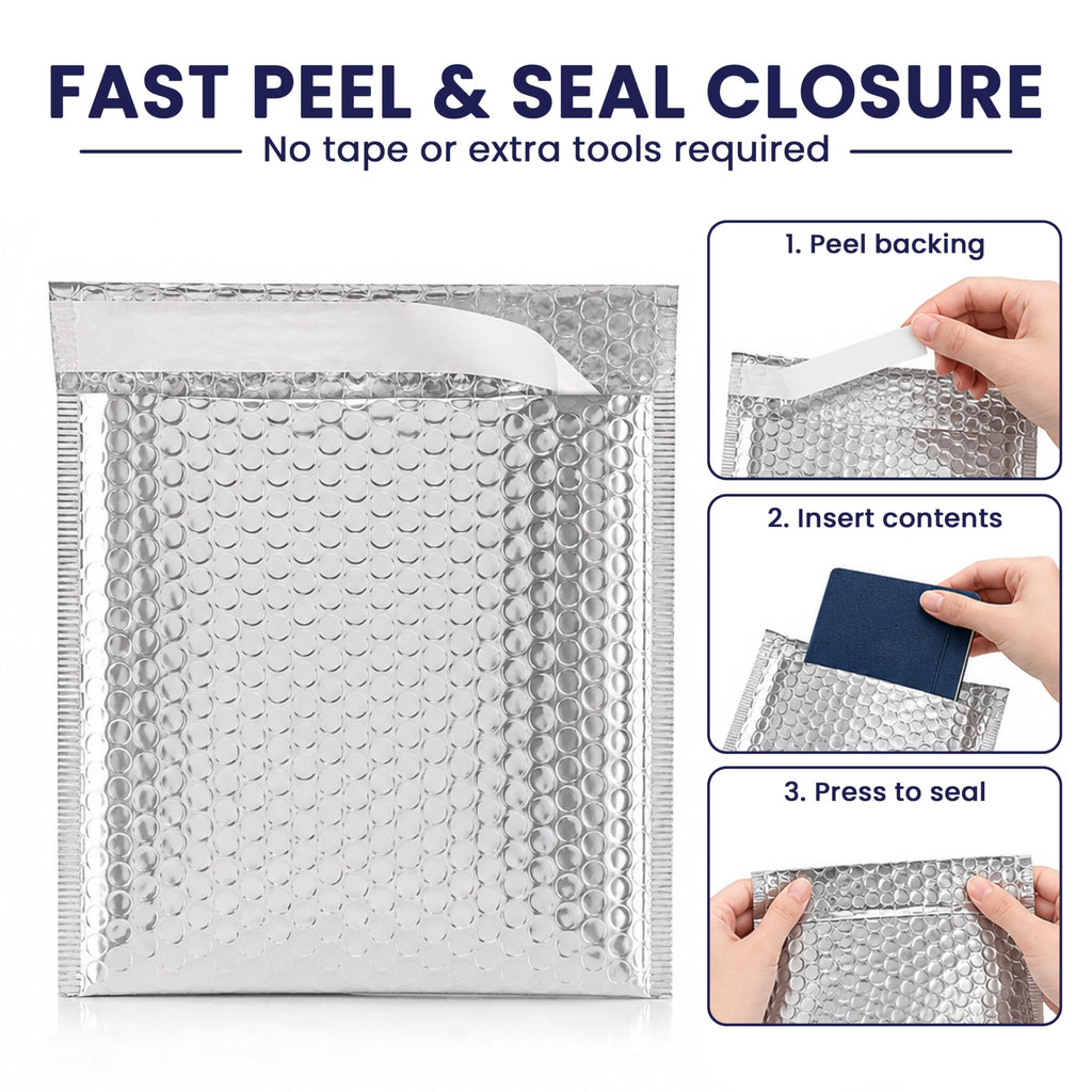 200-Pack Insulated Silver Thermal Bubble Mailers 6 x 7 - Waterproof Metallic Foil Self-Sealing Padded Envelopes for Cold Shipping, Perishables, Food, Cosmetics, Pharmaceuticals