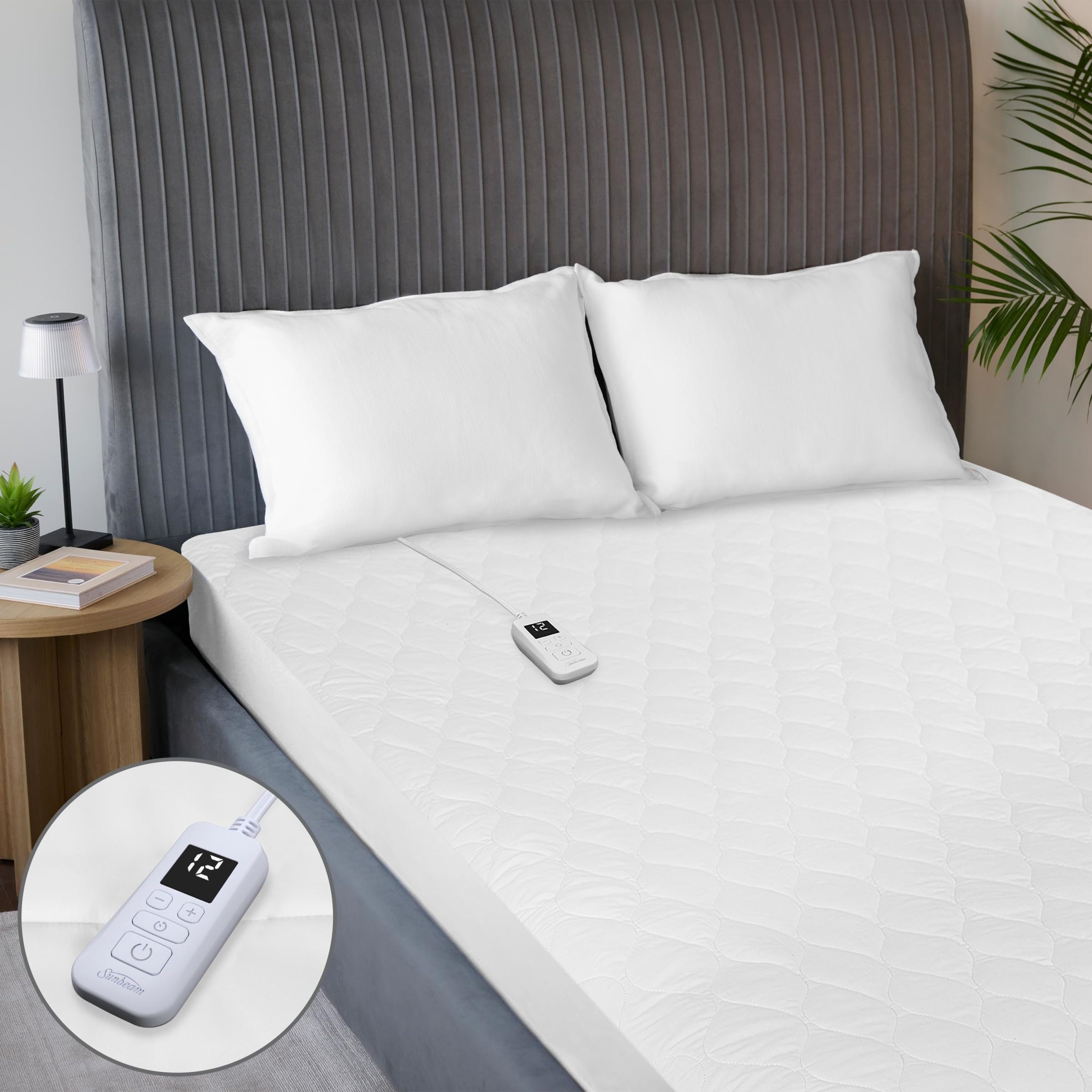 Sunbeam Restful Quilted Water Resistant Heated Mattress Pad - Full White