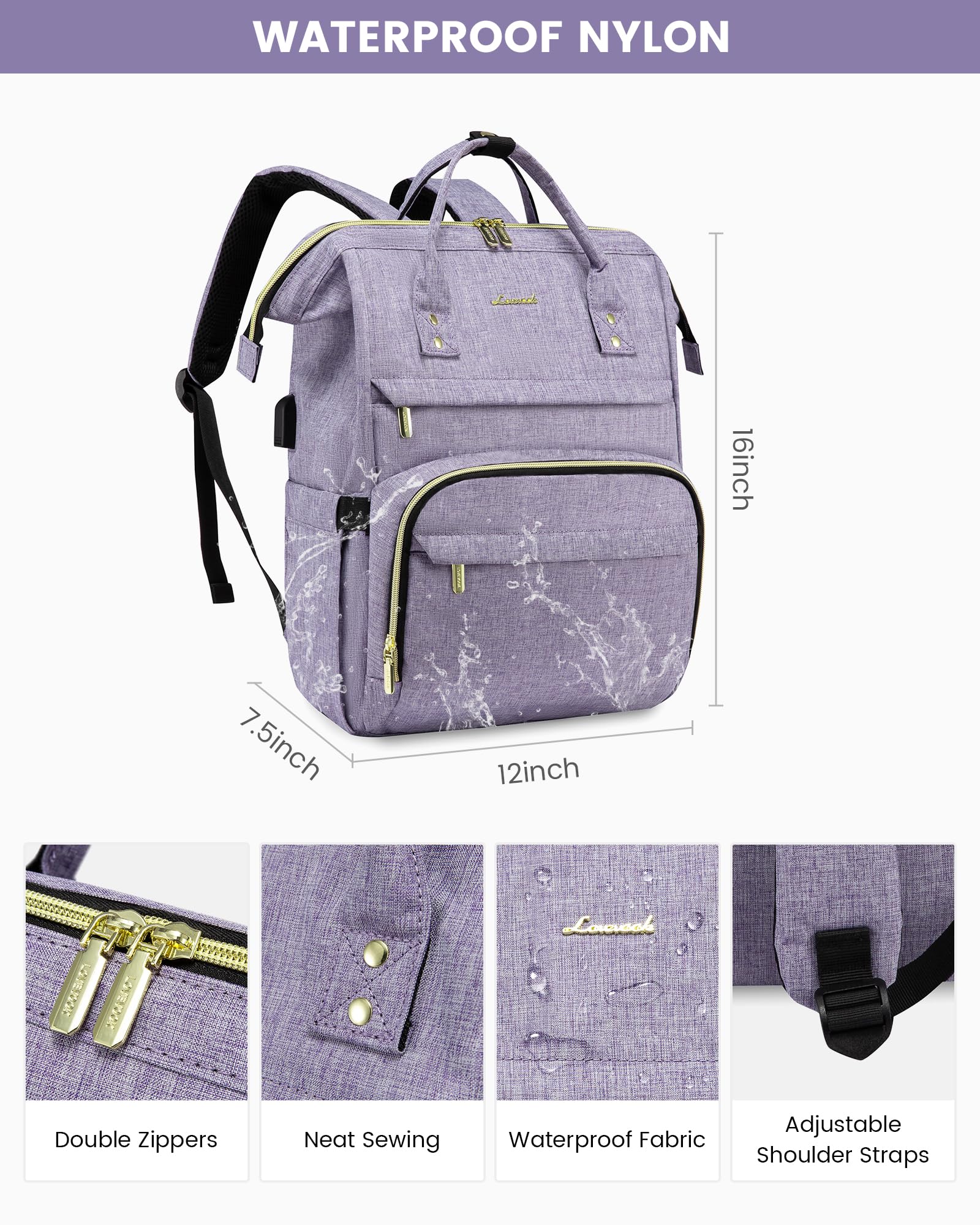 LOVEVOOK Laptop Backpack for Women with Giant Tumbler Holder Pocket, 15.6 Inch Work Daypack for Teacher Nurse, Computer College Bookbag Purse, Waterproof Travel Back Pack with USB Charging Port