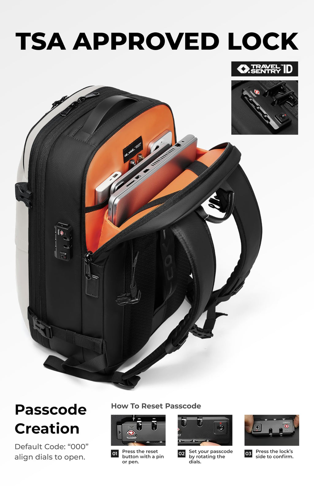 AirVault Vacuum Seal Travel Backpack 60L with Expandable HyperSeal Air Compression Vacuum System Water Resistant TSA Lock (Vacuum Pump Included, Black, 60L)