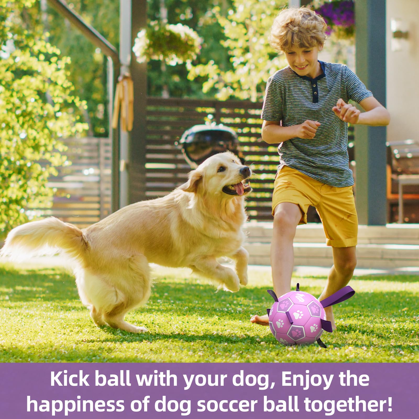 QDAN Dog Toys Soccer Ball with Straps, Durable Dog Balls for Tug of War, Puppy Birthday Gifts, Dogs Water Toy Small Dogs-Rainbow（5 Inch）