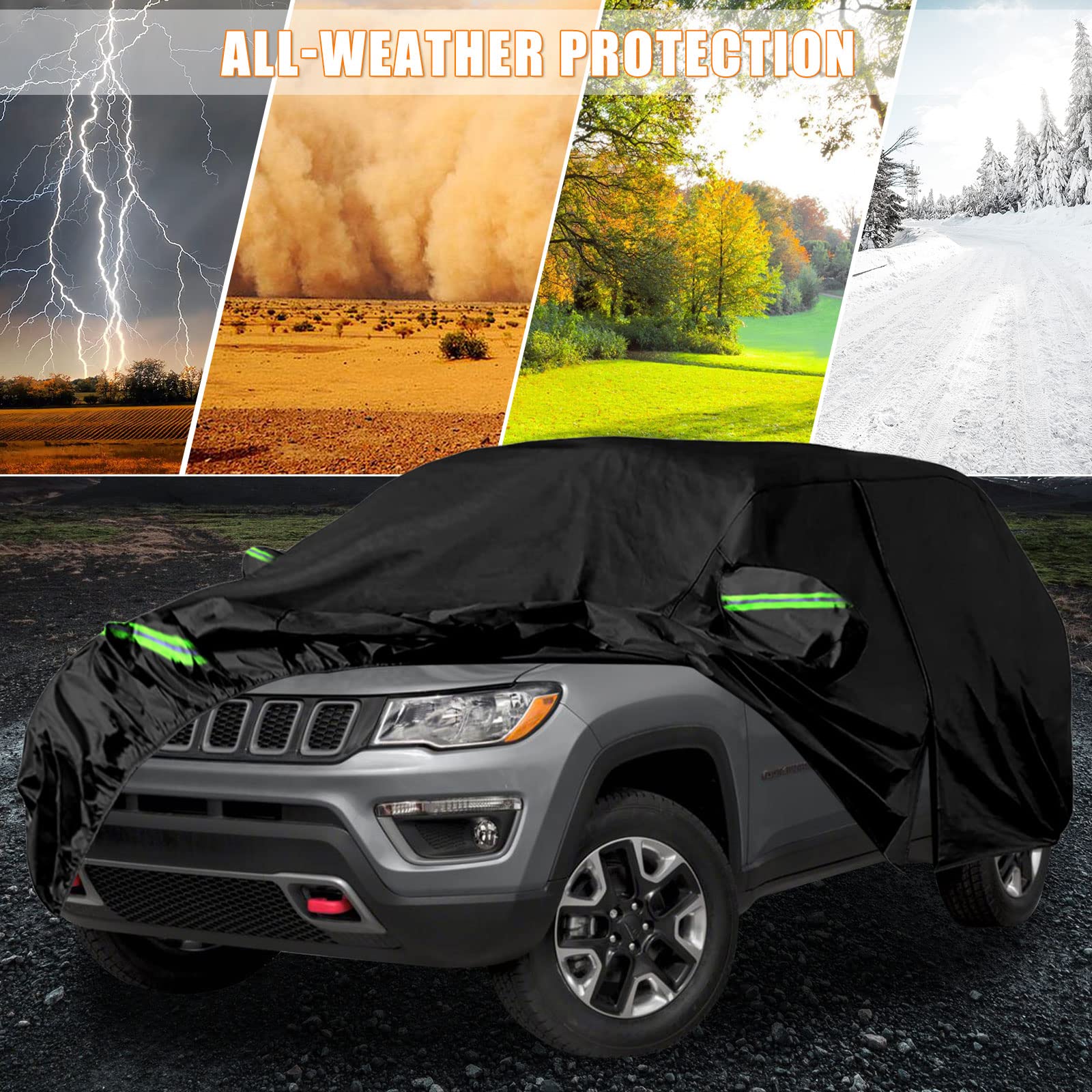 Waterproof Car Cover Replace for 1993-2010 Jeep Grand Cherokee, 6 Layers All Weather Car Cover with Zipper Door & Windproof Bands for Snow Rain Dust Protection