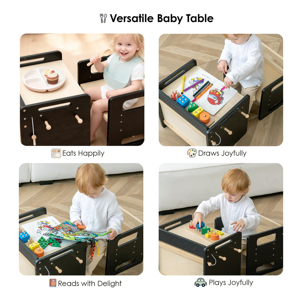 bpmfkid Montessori Weaning Table and Chair Set - Adjustable Design for Toddlers, Ideal for Mealtime, Learning, and Play, Black