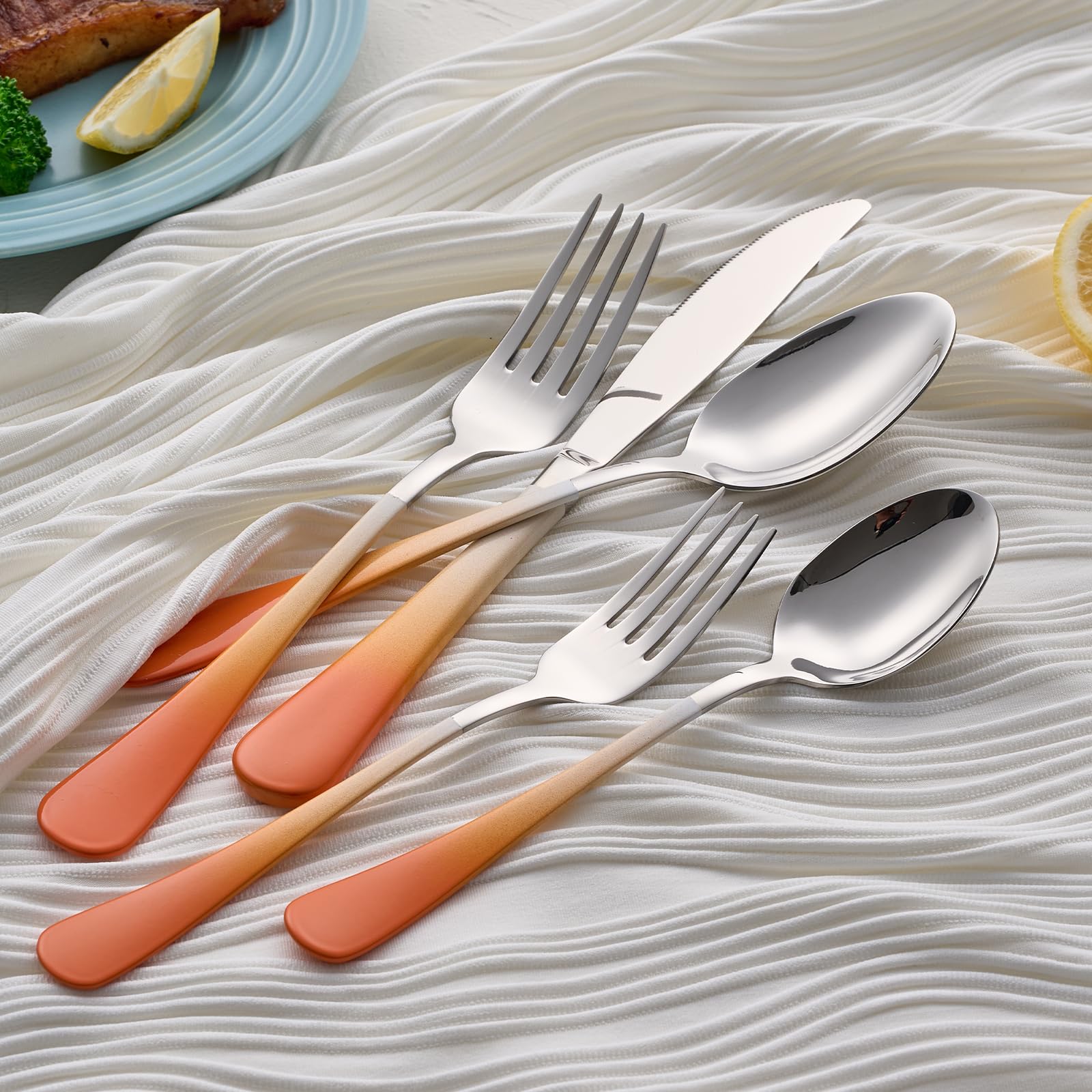 20-Pieces Blac and Pink Silverware Sets for 4,Pink Handle Stainless Steel Cutlery Set, Include Forks Spoons and Knives Set, Dishwasher Safe Utensil Sets for Home Restaurant