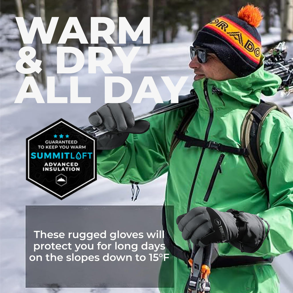 Tough Outdoors Waterproof Gloves Women - Ski Gloves Men - Warm for Winter Cold Weather Snow & Snowboarding - Men's Women's