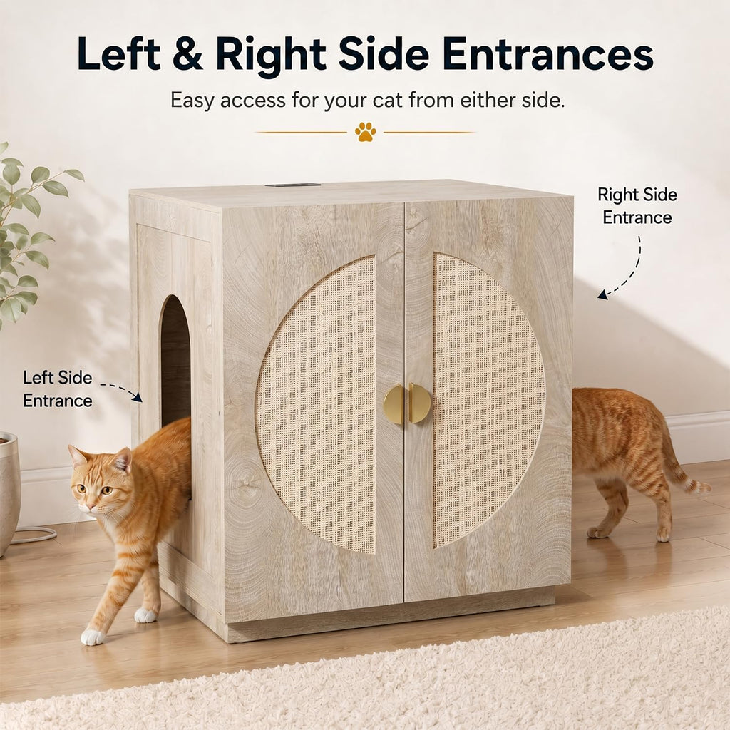 unipaws Extra Large Cat Litter Box Enclosure for Self-Cleaning & Automatic Litter Boxes, Tall Cabinet with Charging Station, Wooden Dog Proof Hidden Cat House for Top Entry Litter Box