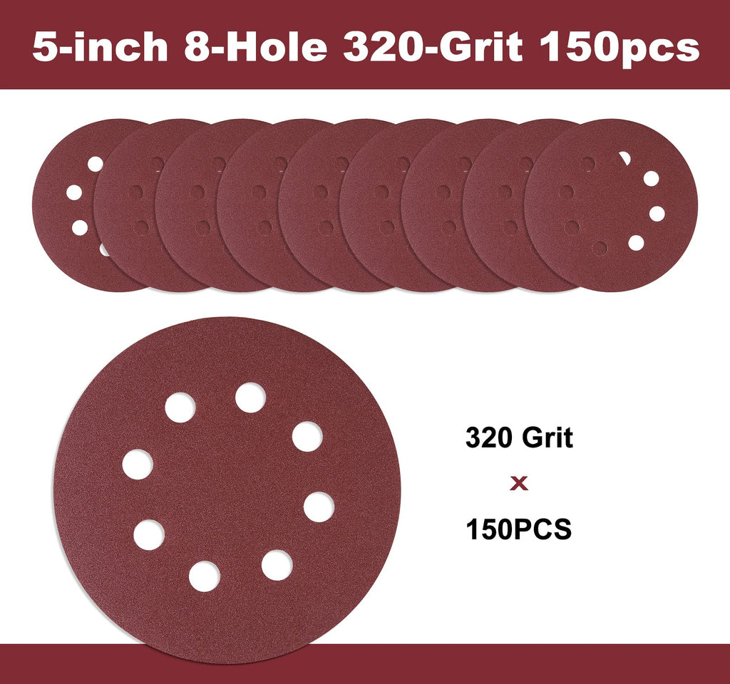 S SATC 72 PCS 5 Inch 8 Hole Hook and Loop Adhesive Sanding Discs Sandpaper for Random Orbital Sander 40 60 80 120 180 240 320 Grits