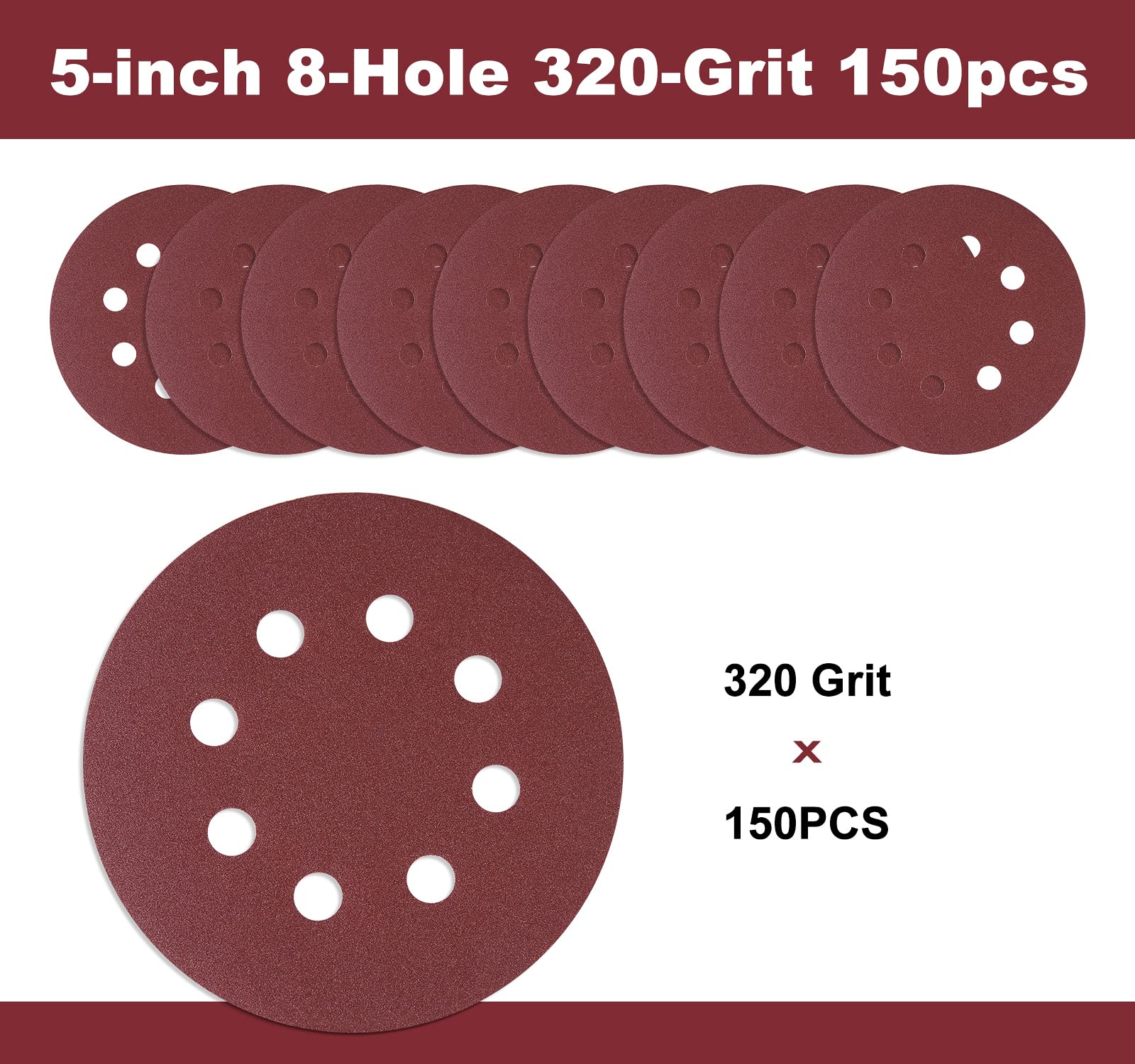 S SATC 72 PCS 5 Inch 8 Hole Hook and Loop Adhesive Sanding Discs Sandpaper for Random Orbital Sander 40 60 80 120 180 240 320 Grits