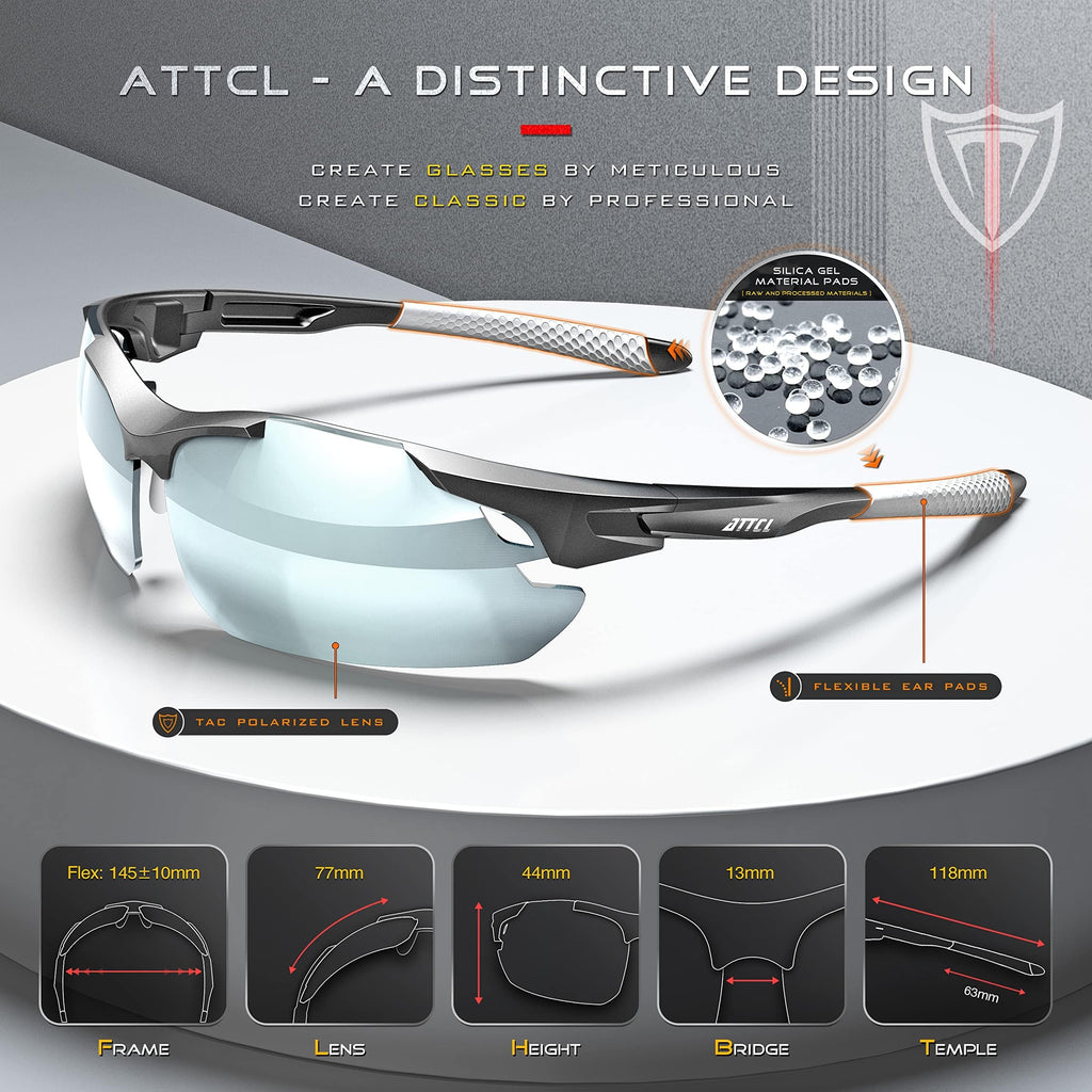 ATTCL 22g Polarized Sunglasses Men Sports: Secure Fit Wrap Around TR90 Frame Ultra-Light UV Protection for Running Fishing