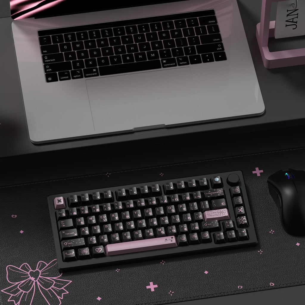dagaladoo Black Topographic keycaps Double Shot PBT keycaps Shine Through Keyboard Keys Side Printed Key caps Cherry Profile Custom keycap Set for100%, 75%, 65%, 60% US Layout Mechanical Keyboard