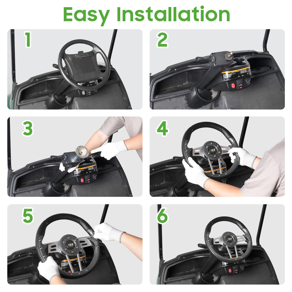 10L0L Golf Cart Steering Wheel, 13' Universal Fit for EZGO TXT/RXV, Club Car DS/Precedent, Yamaha G2-G29 (Carbon Black)