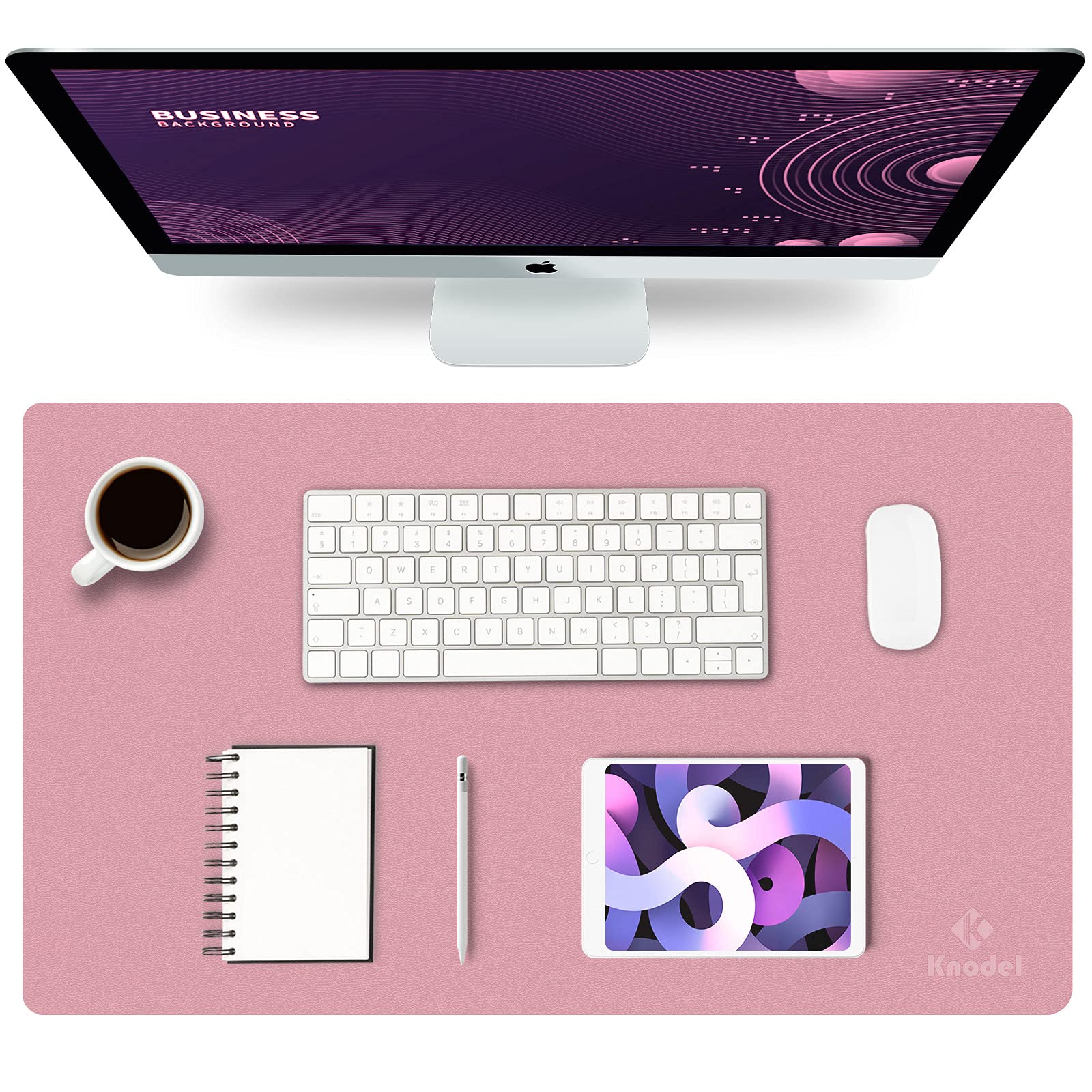 K KNODEL Small Office Leather Desk Mat, Mouse and Keyboard Pad, Computer and Laptop Mat, Desktop Protector and Cover, Writing Pad and Blotter (23.6"x13.8", Black)