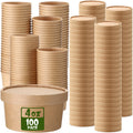 Fulmoon 100 Pack Paper Soup Containers with Lids Disposable Paper Food Containers with Vented Lid Kraft Ice Cream Cake Dessert Cups Soup Bowl for Party Hot Food Fruit Microwave(4 oz,Brown)