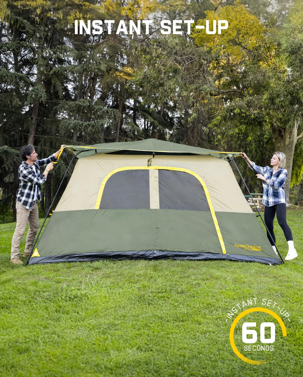FanttikOutdoor Camping Tent 4/6/8/10 Person Instant Cabin Tent Setup in 60 Seconds with Rainfly & Windproof Portable with Carry Bag for Family Camping & Hiking, Upgraded Ventilation, Navy Blue