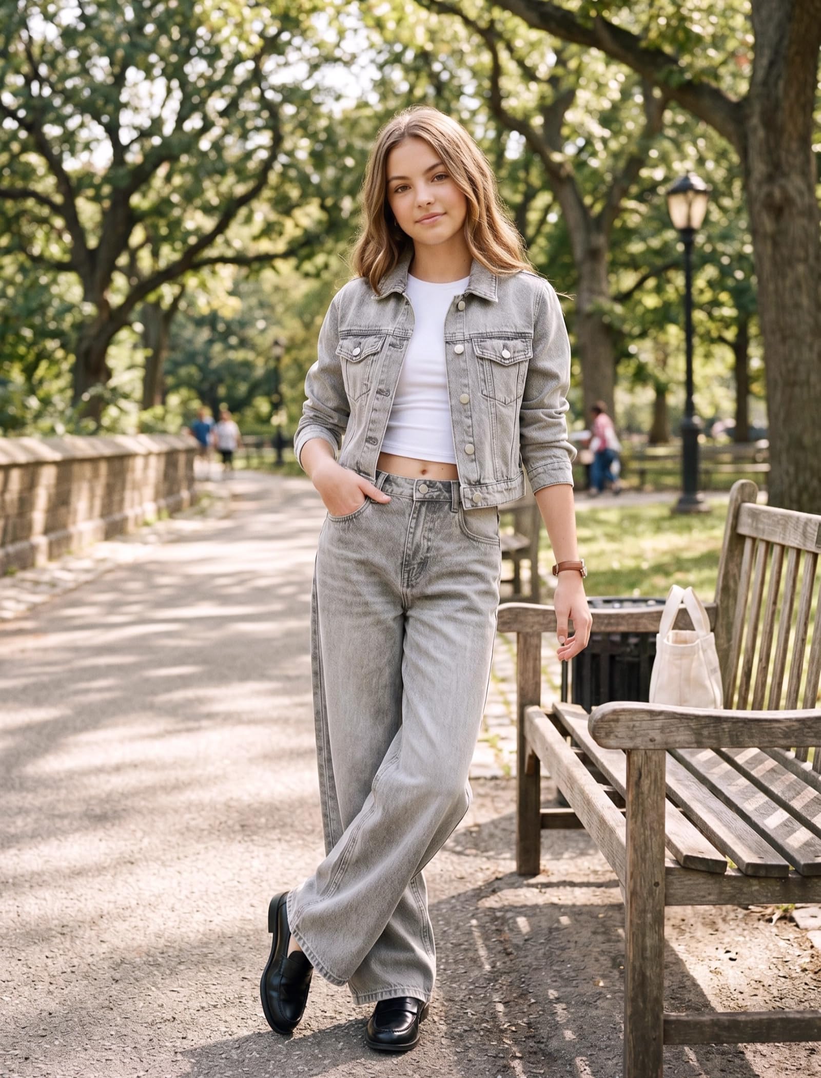 EXARUS Girls Jeans Baggy Wide Leg Cute Teen Tween Long Denim Pants Clothes Tall Junior Elastic Band Pockets