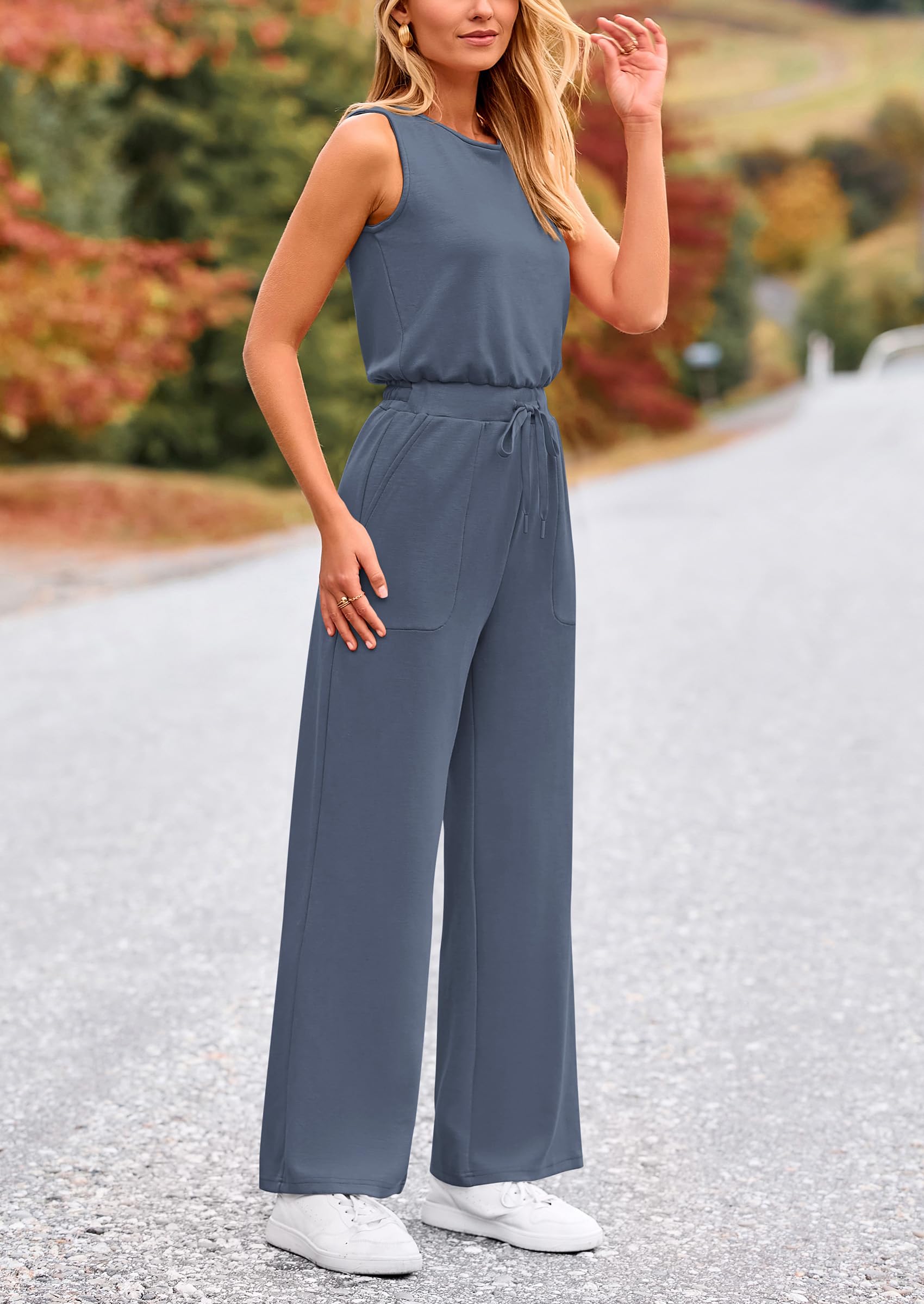 PRETTYGARDEN Jumpsuits for Women Casual 2026 Summer Sleeveless Wide Leg Pants Rompers One Piece Beach Vacation Spring Outfits