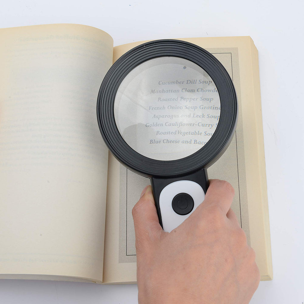 JMH Magnifying Glass with Light, Handheld Large Magnifying Glass 18LED Cold and Warm Light with 3 Modes, Illuminated Lighted Magnifier for Seniors Reading, Coins, Jewelry
