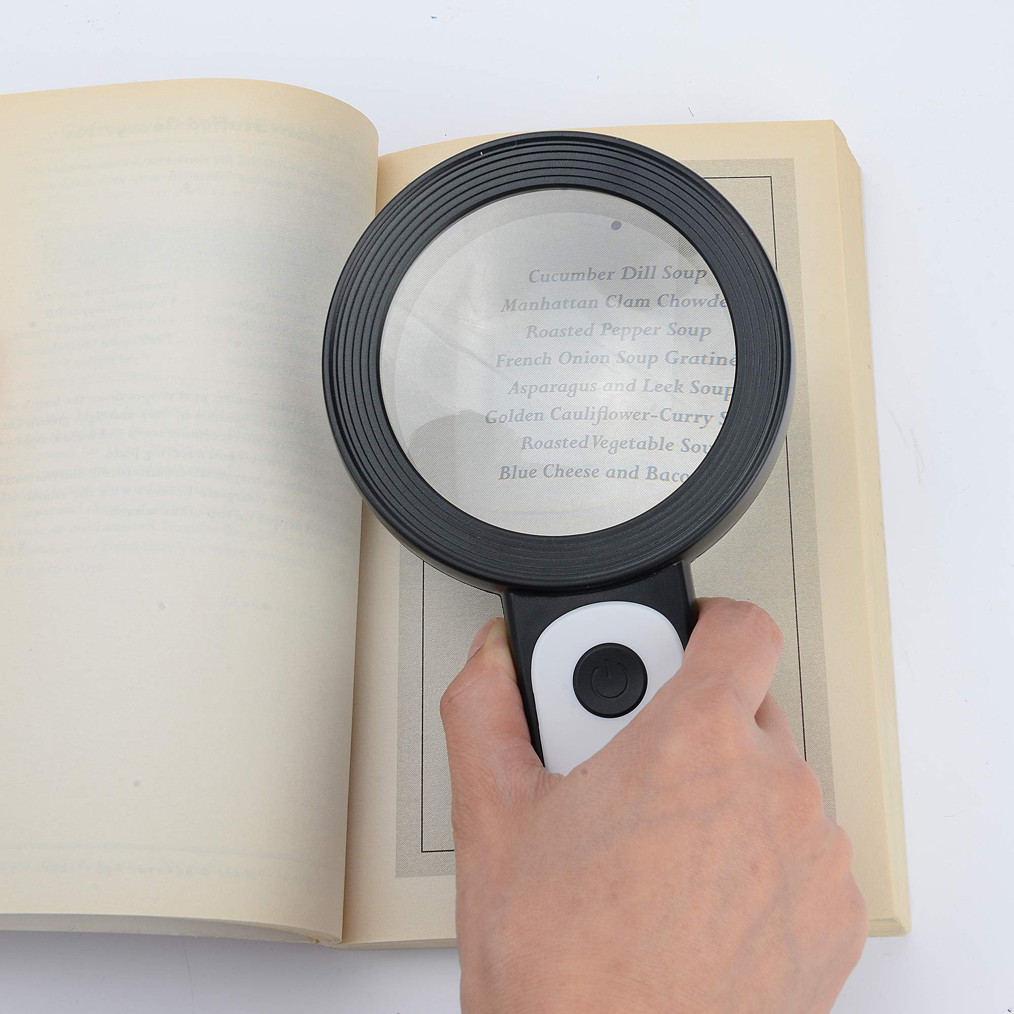 JMH Magnifying Glass with Light, Handheld Large Magnifying Glass 18LED Cold and Warm Light with 3 Modes, Illuminated Lighted Magnifier for Seniors Reading, Coins, Jewelry