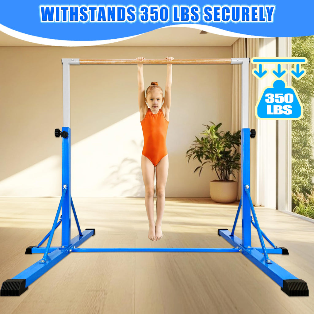 FC FUNCHEER Gymnastics Bar for Kids Ages 3-15, 35" to 60" Adjustable Height, 4FT Wide Base - Professional Kip Bar with 360° Stability & Fiberglass Crossbar, Easy Fold&Solid Design for Home Training