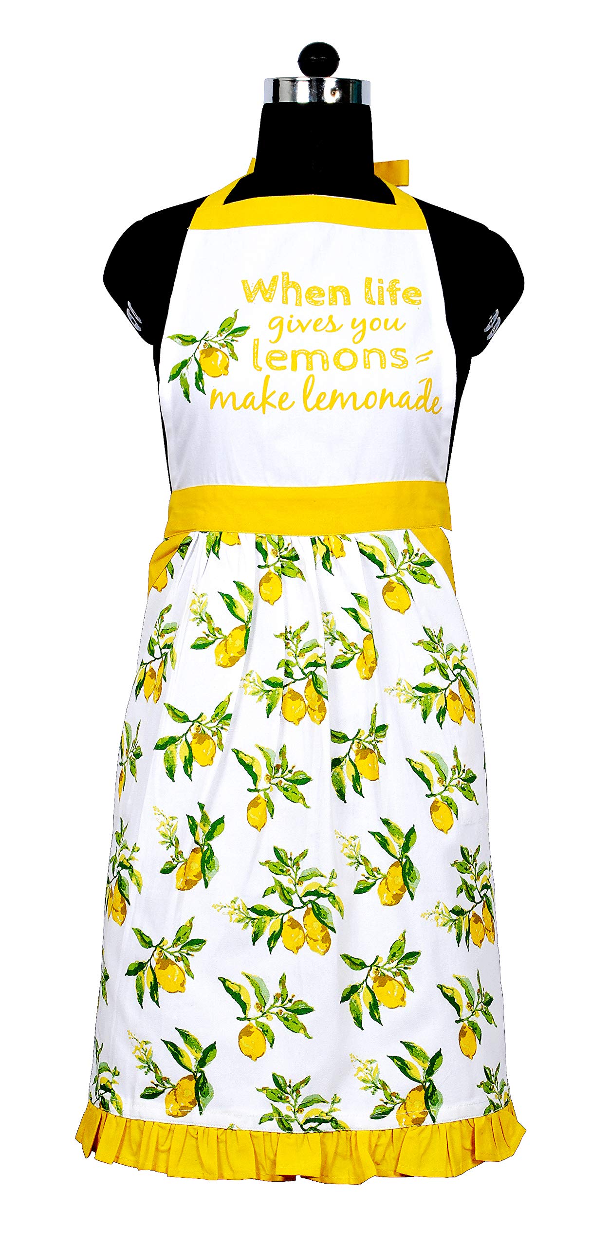 AMOUR INFINI Cotton Aprons for Women with Pocket, Adjustable Strap & Waist Ties - Washable Aprons for Baking, Cooking, Gardening (27.5 x 33 Inches - Blooming Floral)