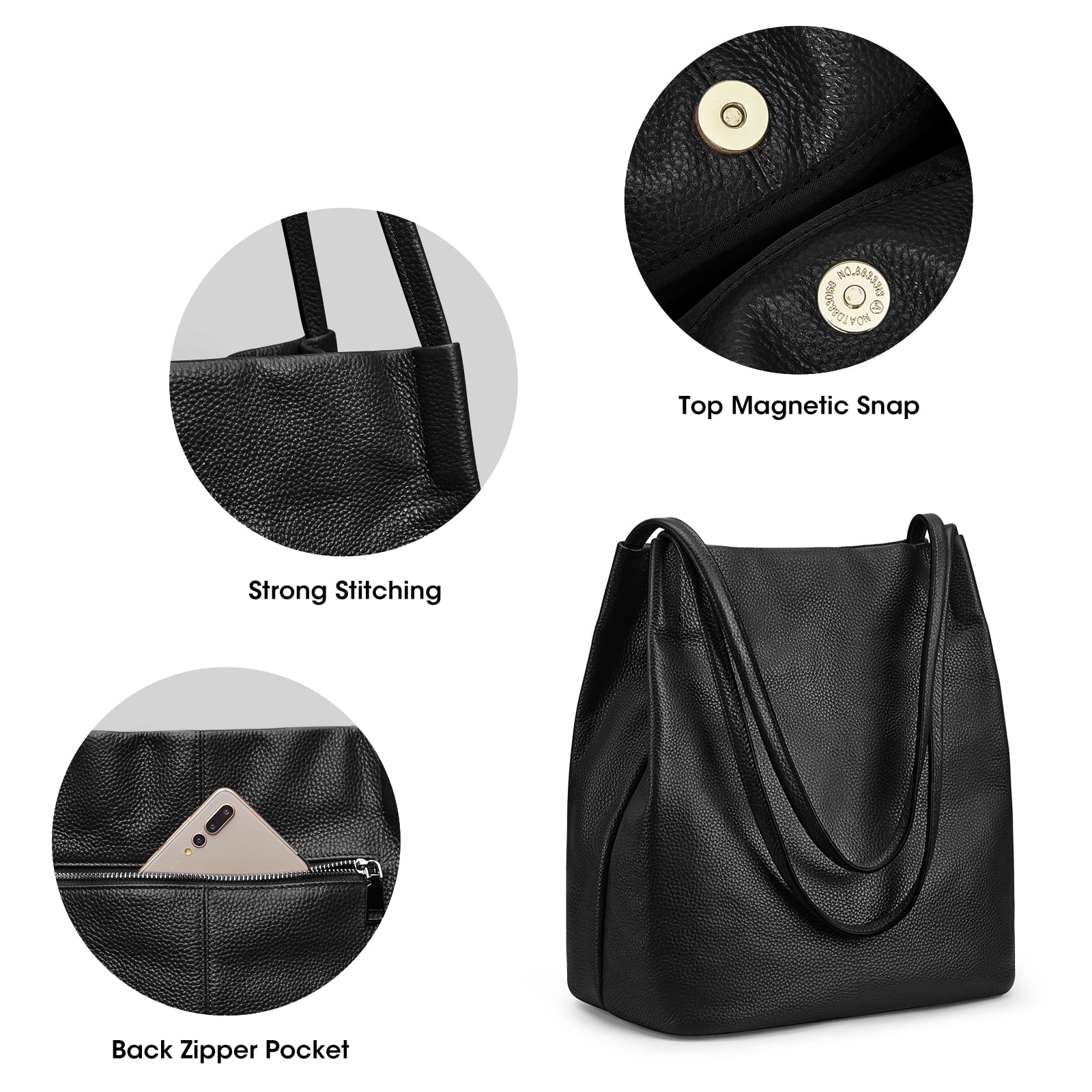 Kattee Women Soft Genuine Leather Totes Shoulder Bag Purses and Handbags with Top Magnetic Snap Closure