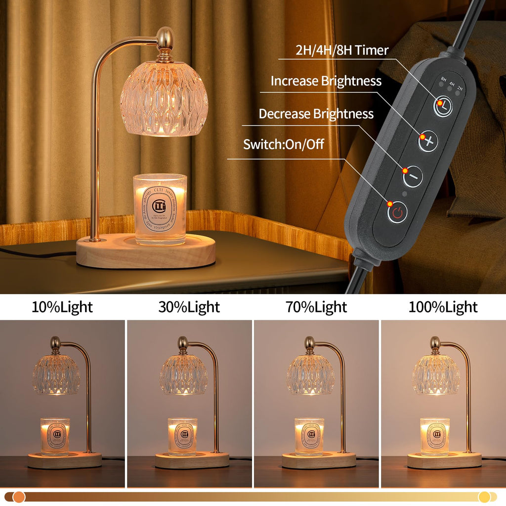 MEIXISUE Candle Warmer Lamp with Timer and Dimmer,Electric Amber Light Gifts for Women Melt Wax Warmer Lamp with 2 Bulbs for Candle Jars House Warming New Home Decor