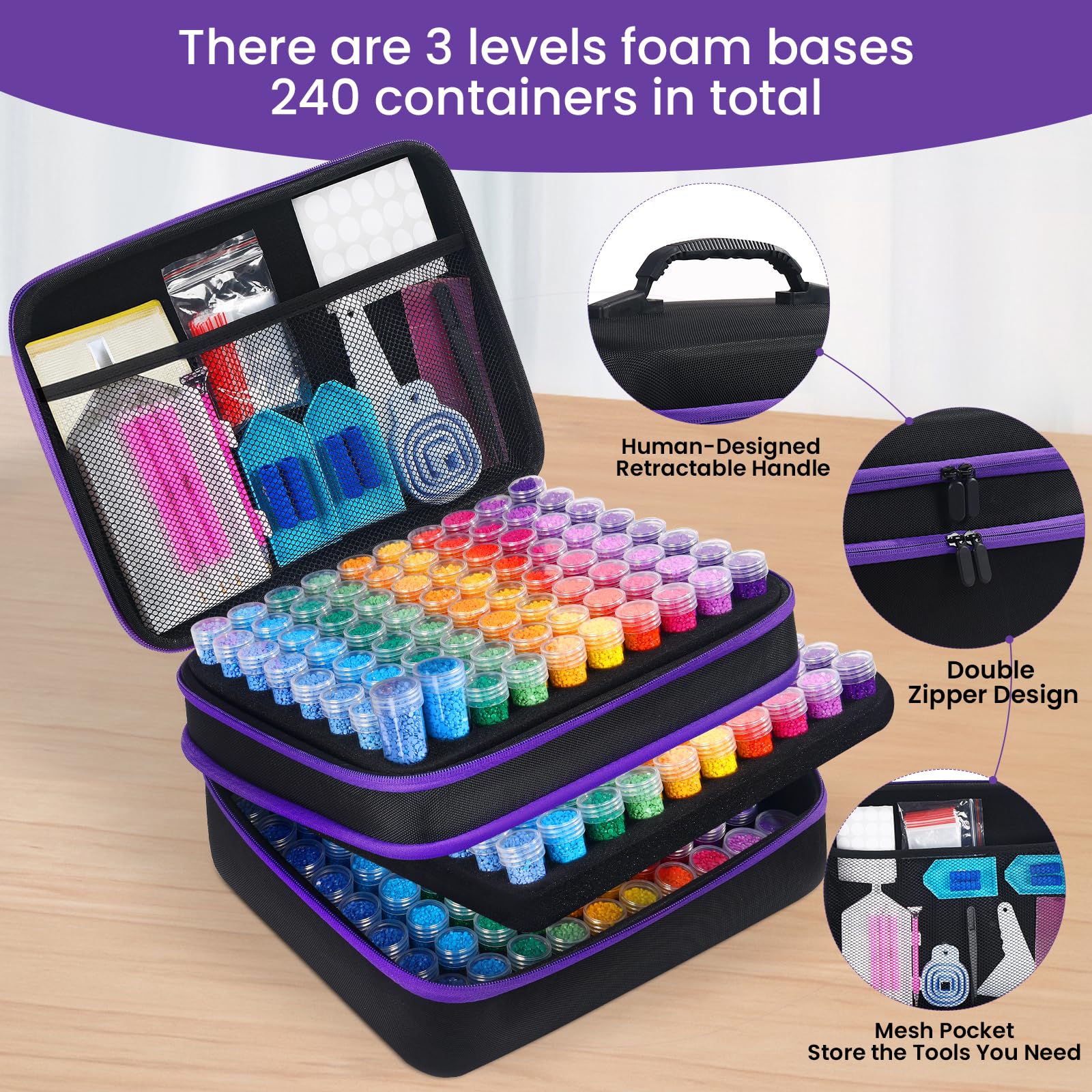 Douorgan Diamond Painting Storage Containers Portable Bead Organizer Shockproof Bead Art Storage Case Jewelry Beads Storage Box (30 Small Boxes)