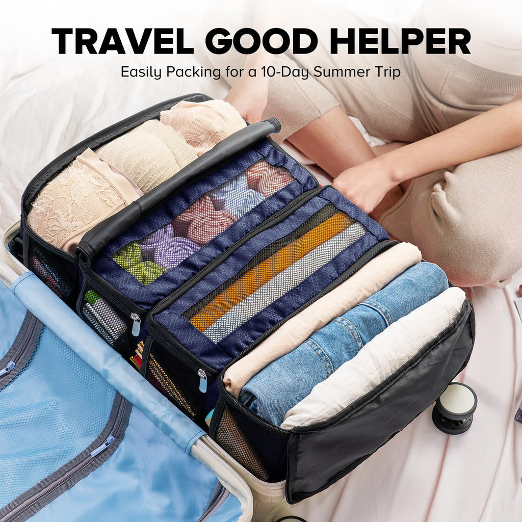 Suitcase Organizer, Travel Luggage Organizer Hanging Shelves Packing Cube Closet/Collapsible Portable Travel Organizer for Carry-on