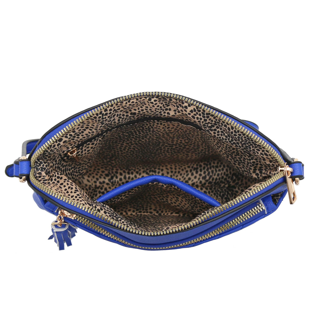 FashionPuzzle Chevron Quilted Medium Crossbody Bag with Tassel Accent