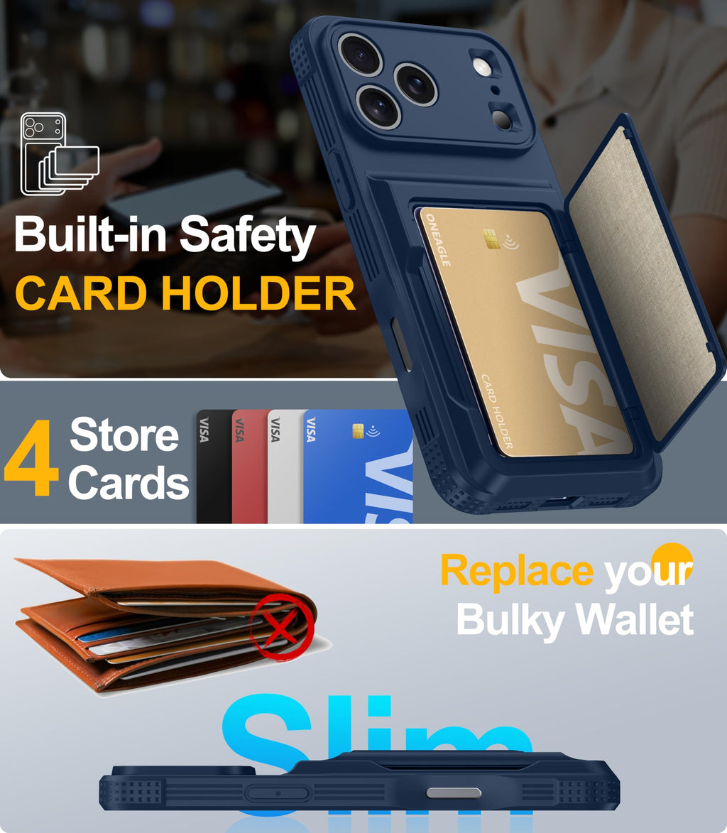 Oneagle Wallet for iPhone 16 Pro Max Case with Card Holder (4-5 Cards) [RFID Blocking] [Privacy Screen Protector] Full Camera Protection & Kickstand, 15FT Shockproof Phone Case for iPhone 16 Pro Max