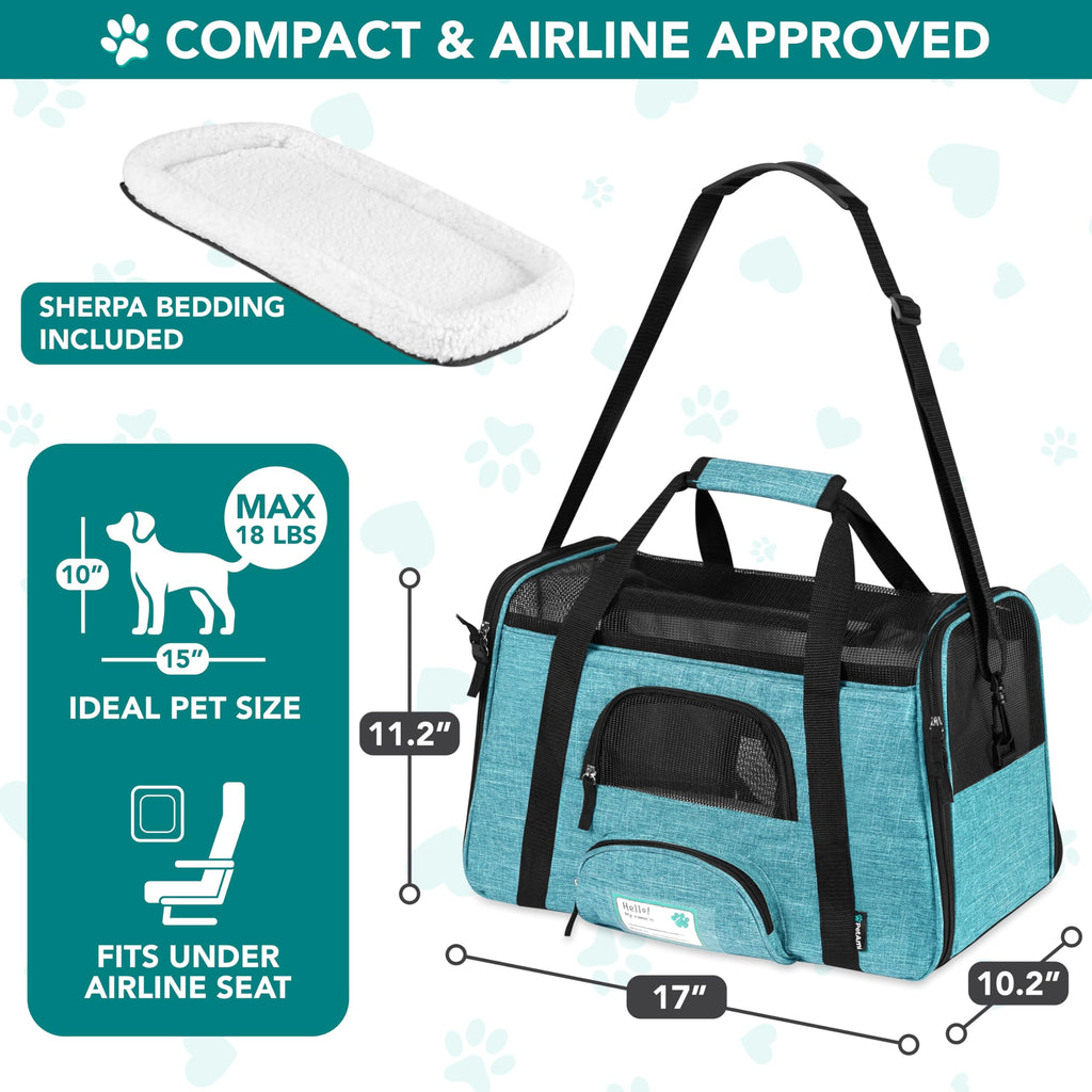 PetAmi Airline Approved Pet Carrier for Cats & Small Dogs, Soft Sided TSA Travel Carrier Bag with Sherpa Bed, Breathable Mesh Ventilation, Collapsible Bowl, Fits Under Seat, Up to 18 lbs, Small Black