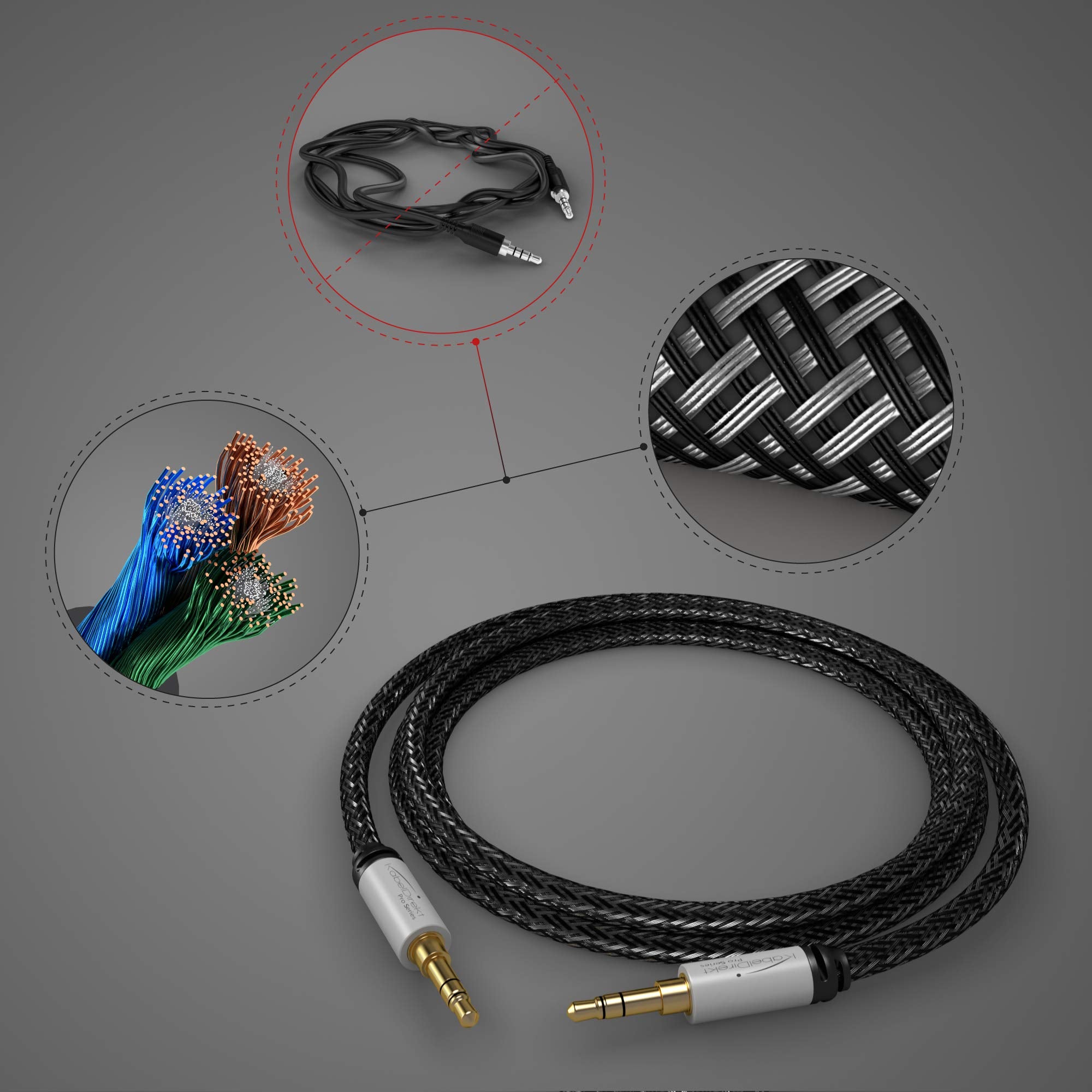 KabelDirekt – Aux Cable, Jack Cord & Audio 3.5mm Cable – 1ft – Available in 1.5-33ft – Suitable for Headphones – Mobile Phone – PC & Laptop Audio – Car – HiFi – Stereo, Black
