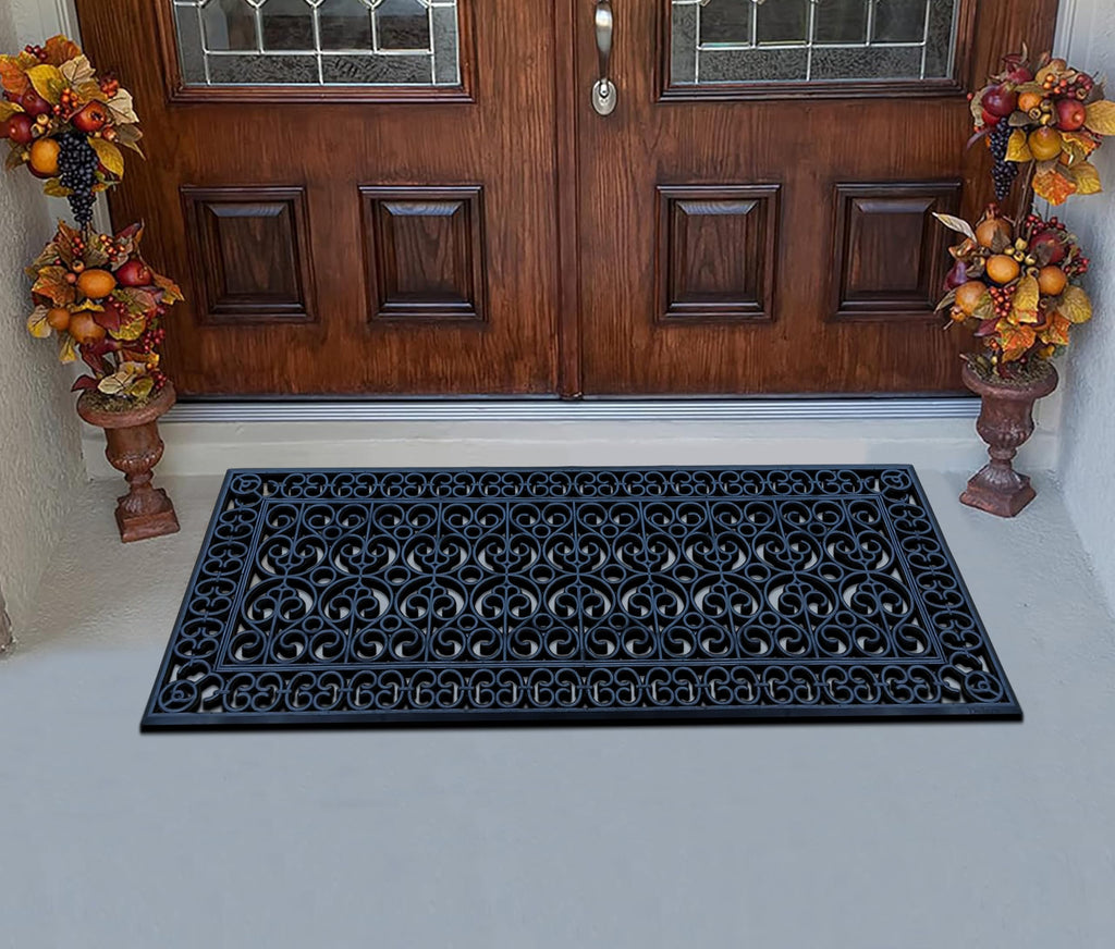 A1 Home Collections 19-LB Heavy Duty Rubber Doormat 24"×57" - Won't Blow Away | Outside Front Door Mat, Mud Dirt Scraper, Non-Slip Drainage Mat for Entryway Patio Garage, All-Weather, 100% Rubber Mats