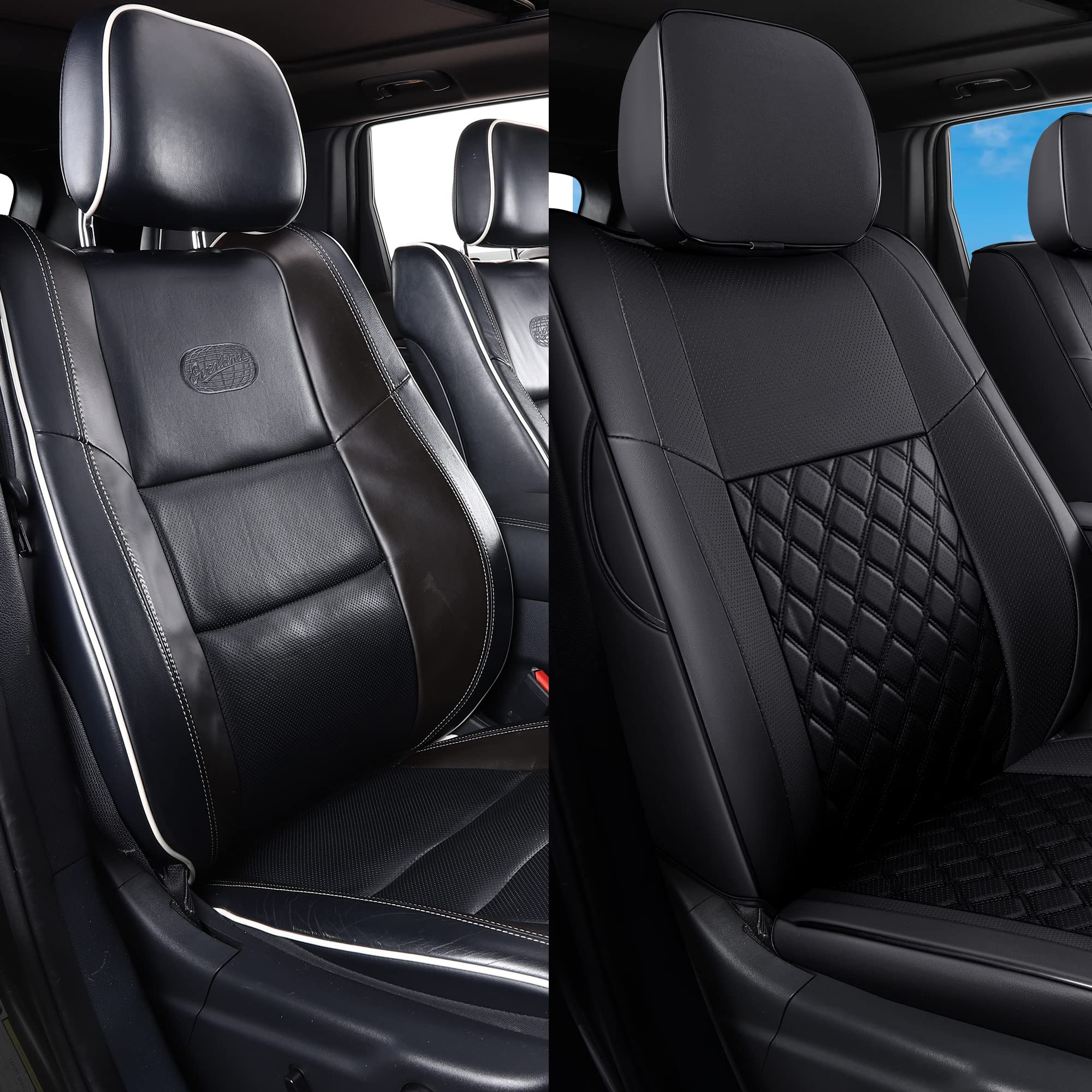 Huidasource Grand Cherokee Seat Covers, 2 Pieces Waterproof Leather Customized Car Seat Cushion Covers Protectors Compatible with Jeep Grand Cherokee 2011-2022 (2Pcs Front/Black)