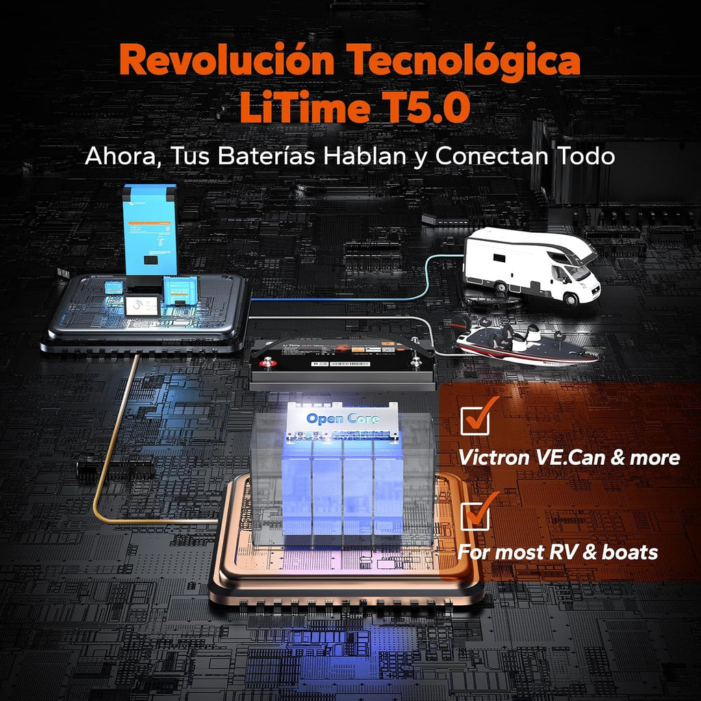 LiTime Pack of 2 Lithium Battery 12V 100Ah LiFePO4 with Bluetooth Compatible Victron, CAN/RS485, BMS 100A, 4000-15000 Cycles, Temperature Protection, Ideal for Motorhomes, Boats and Off-Grid Systems