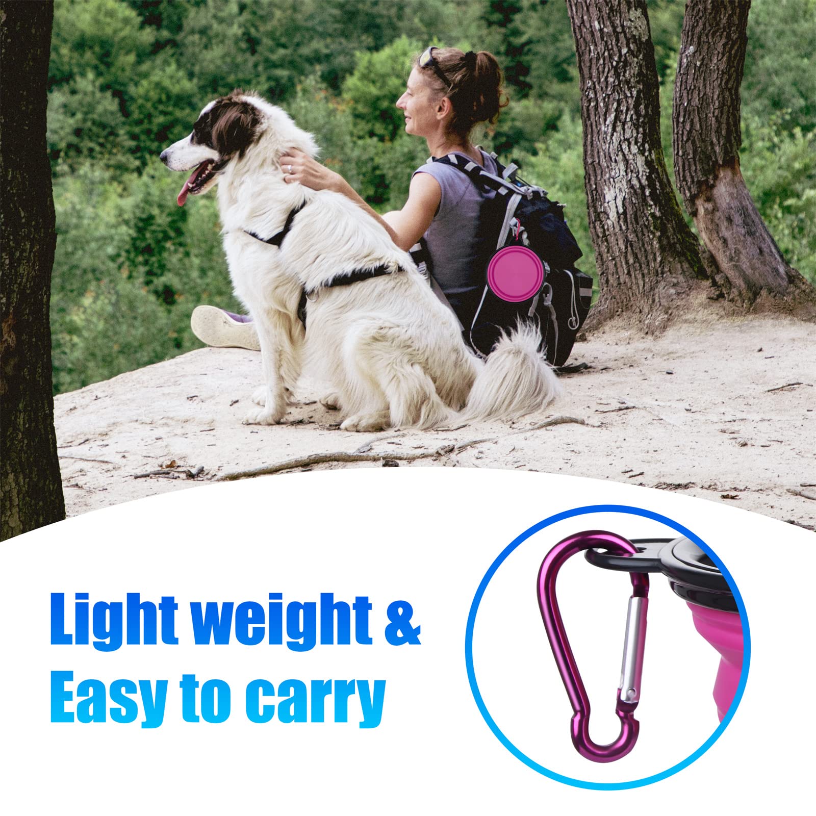 Dog Bowl Pet Collapsible Bowls, 2 Pack Collapsible Dog Water Bowls for Cats Dogs, Portable Pet Feeding Watering Dish for Walking Parking Traveling with 2 Carabiners (Small, Black & Pink)