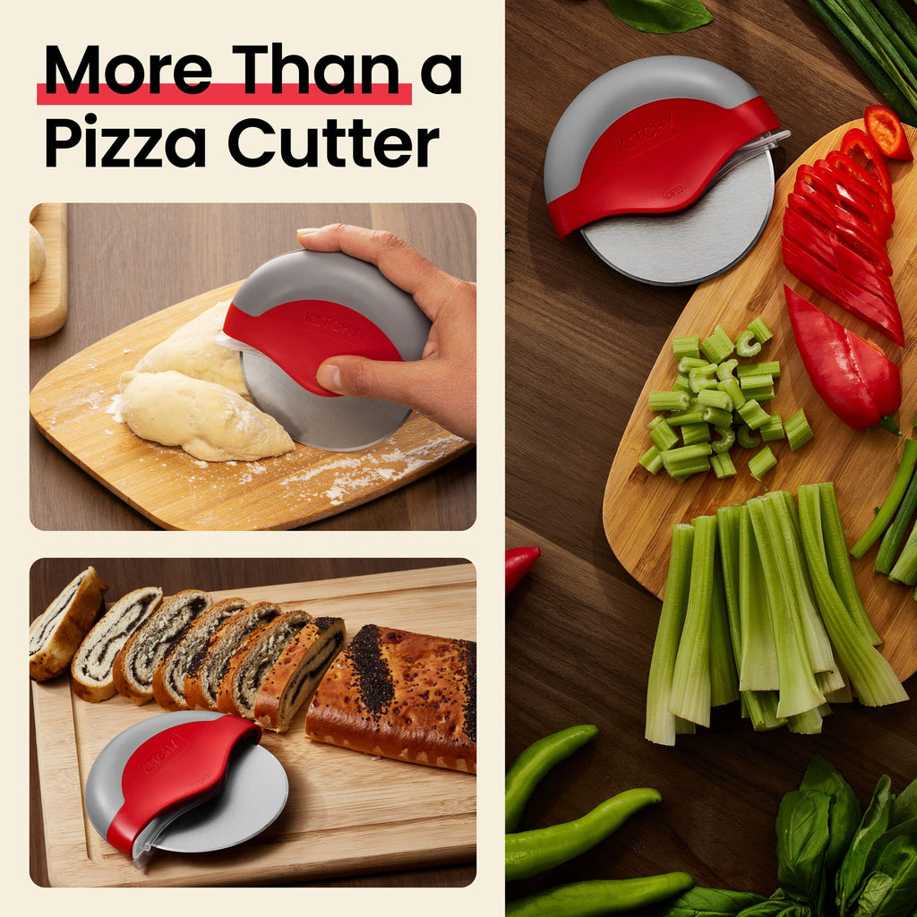 Kitchy Pizza Cutter Wheel with Protective Blade Cover, Ergonomic Pizza Slicer (Blue)
