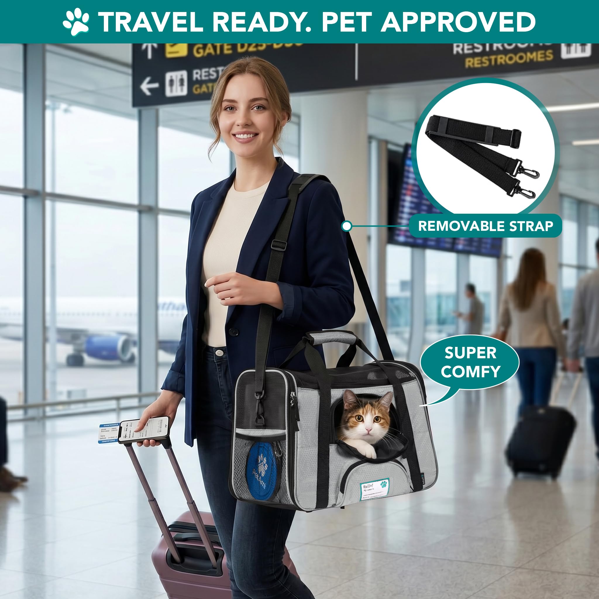 PetAmi Airline Approved Pet Carrier for Cats & Small Dogs, Soft Sided TSA Travel Carrier Bag with Sherpa Bed, Breathable Mesh Ventilation, Collapsible Bowl, Fits Under Seat, Up to 18 lbs, Small Black
