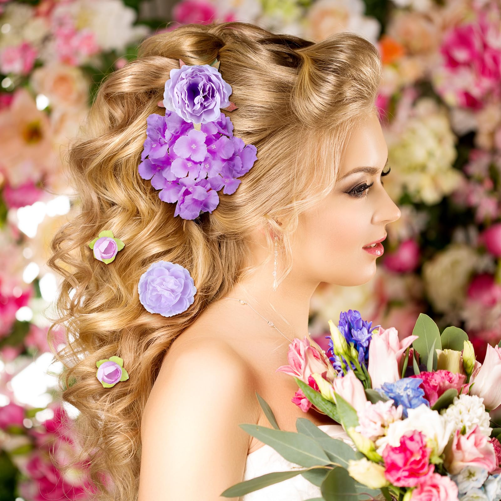 BBTO Flower Hair Clip Rose Hair Clips Barrettes for Women Flower Accessories Boho Bride Claw Clip Hairpin Brooch Pin Headpiece for Wedding(Beige Orange Series,21 Pcs)