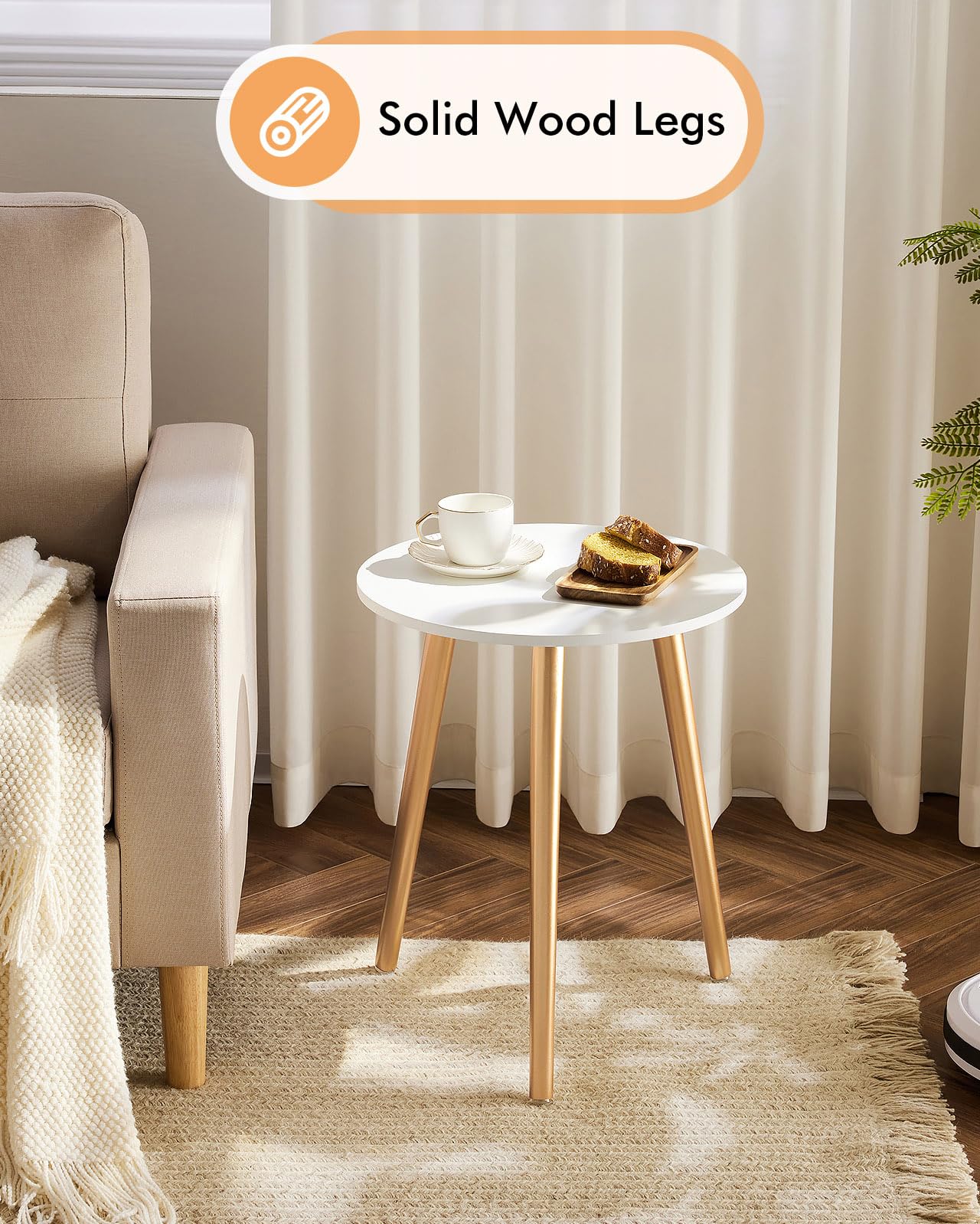 Apicizon Black Round Side Table, Black End Table Bedside Table Nursery with Wood Legs, Nightstand for Living Room, Bedroom, 16.5 x 20.5 Inches