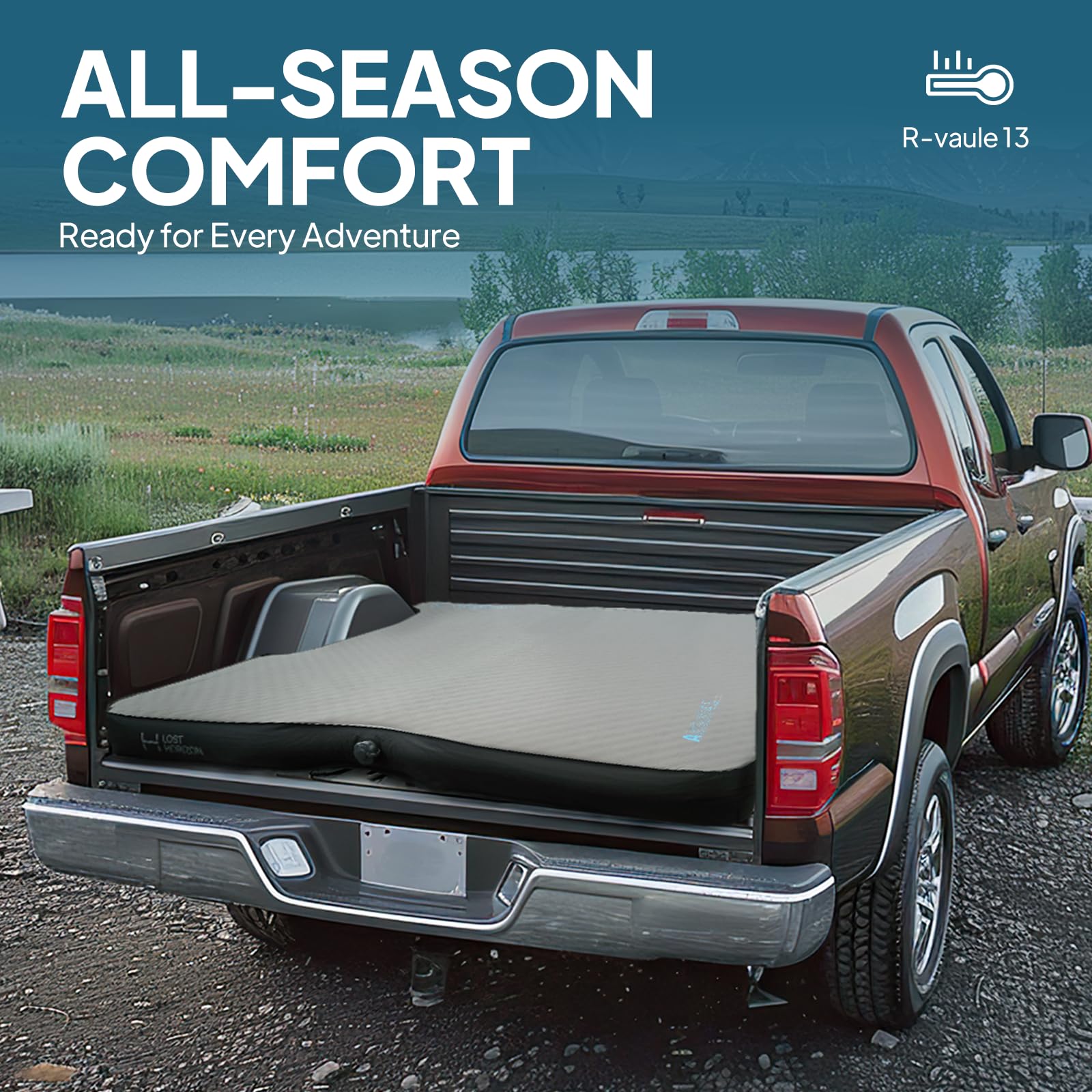 Lost Horizon Truck Bed Camping Air Mattress with Foam, Self Inflating Sleeping Pad for Tacoma 5FT with Pump Sack, 4.5" Thick