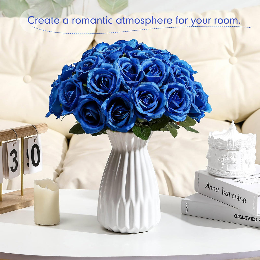 Jexine 100 Pieces Artificial Roses Flowers Bulk, Long Stem Realistic Fake Silk Roses Bouquet for Table Centerpiece Vases Wedding Party Kitchen Decor(Beige)