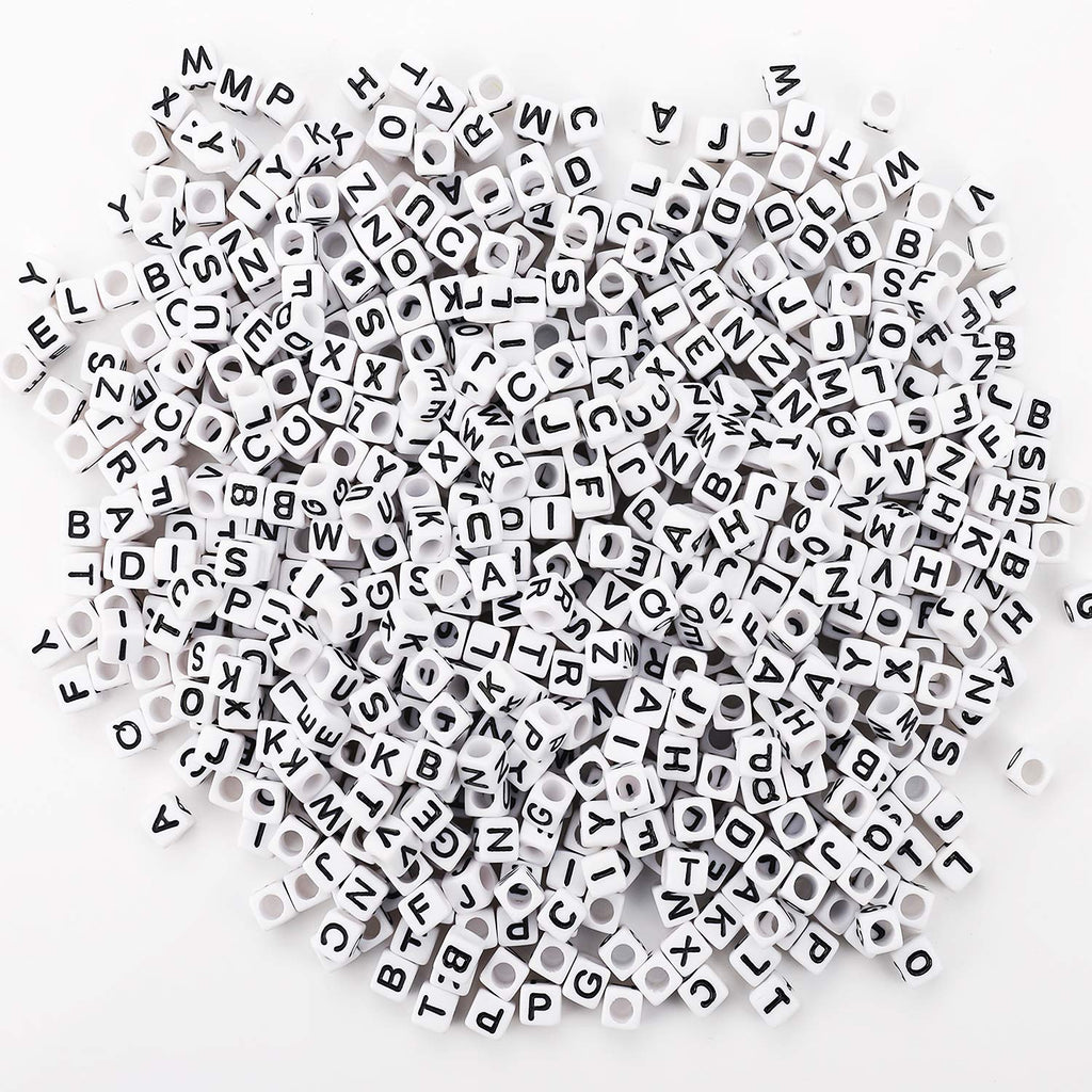 Augshy 700PCS White Letter Beads Alphabet Beads for Making DIY (6mm) | Premium Acrylic Cube Shape, Ideal Bracelets and Keychains, Large Hole Design for Easy Paracord Threading