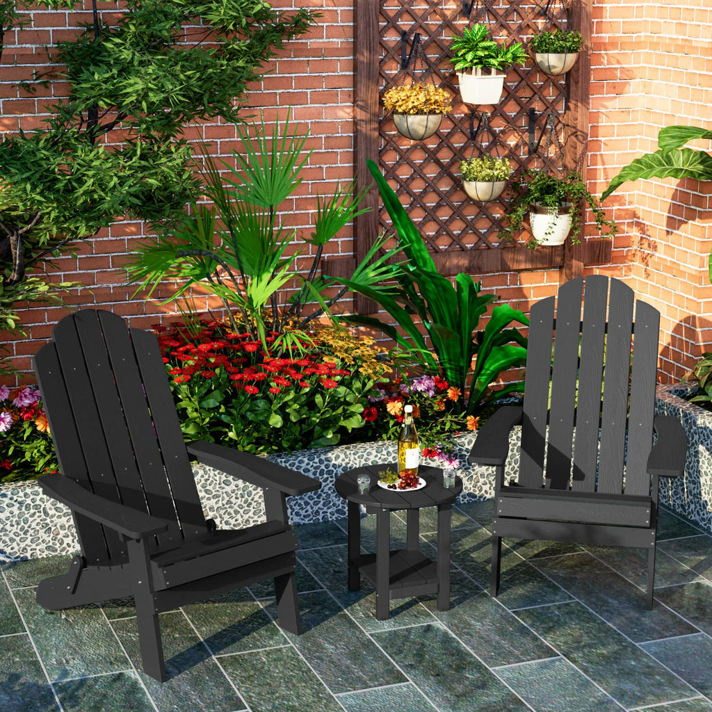 MXIMU Round Outdoor Side Table Adirondack Tables 18 Inch Chairside End Tables with Storage Shelf, 2-Tier Plastic Patio Side Table for Balcony Backyard Lawn (Black, 1 Pack)